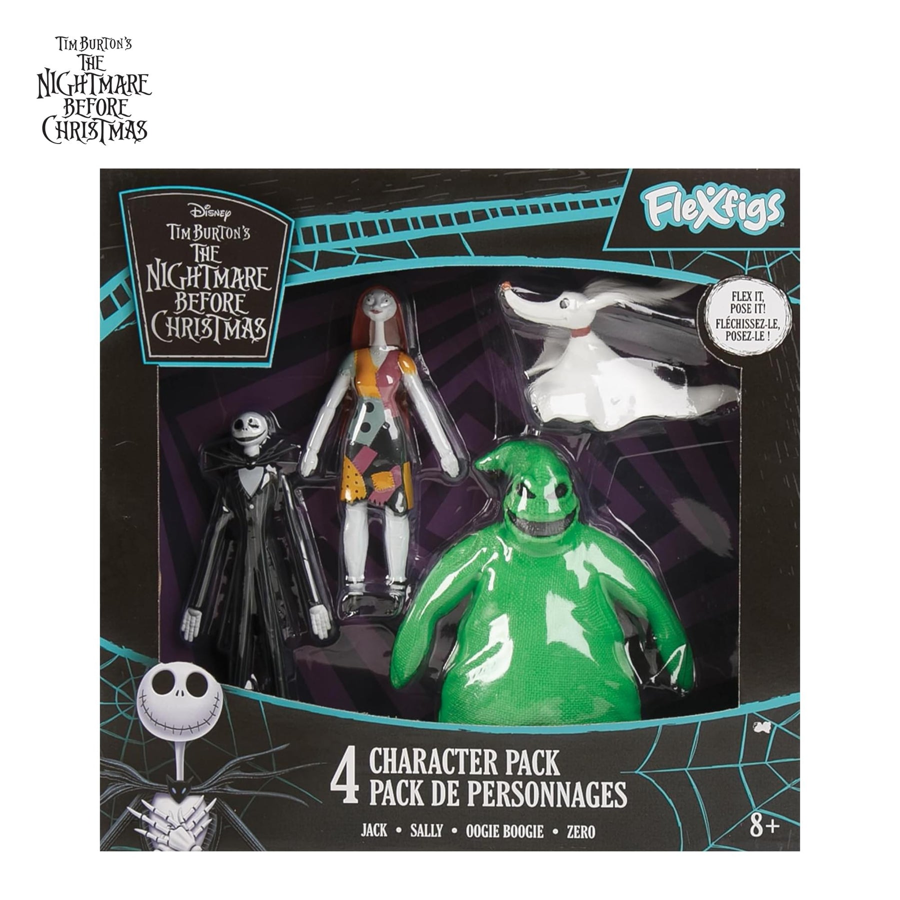 Disney The Nightmare Before Christmas Flexfigs 4-Pack | Jack, Sally, Zero, Oogie