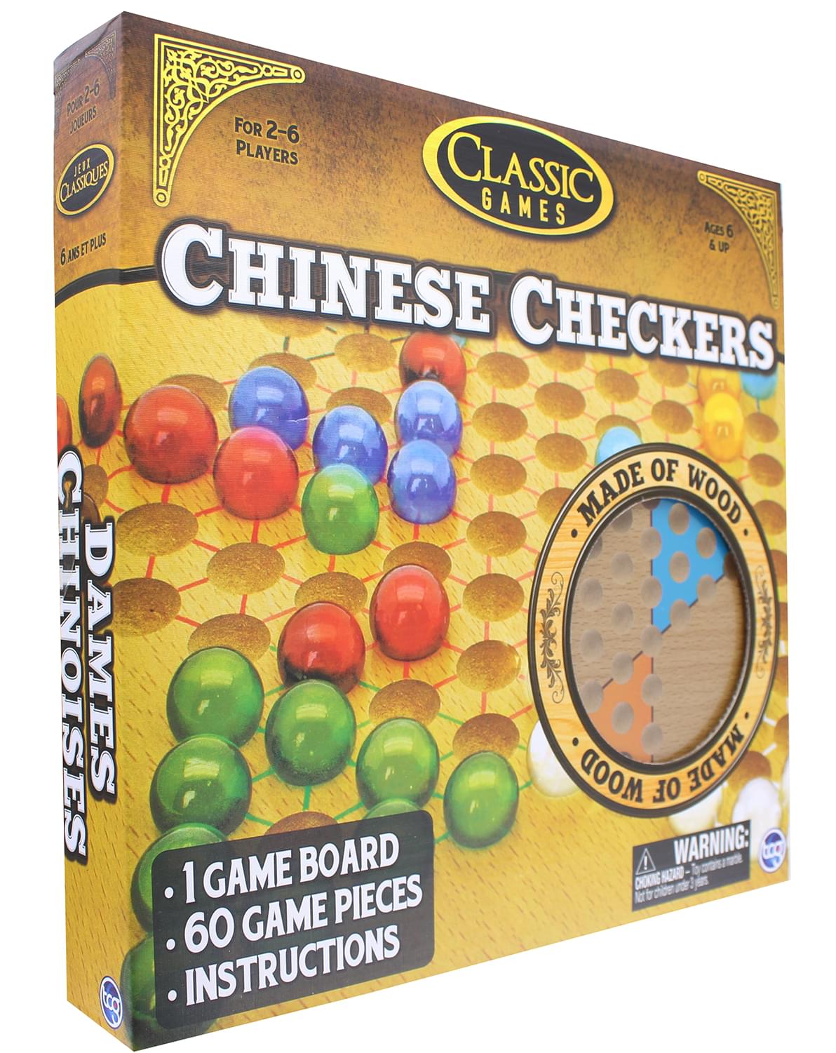 Classic Games Wood Chinese Checkers Set | Board & 60 Game Pieces