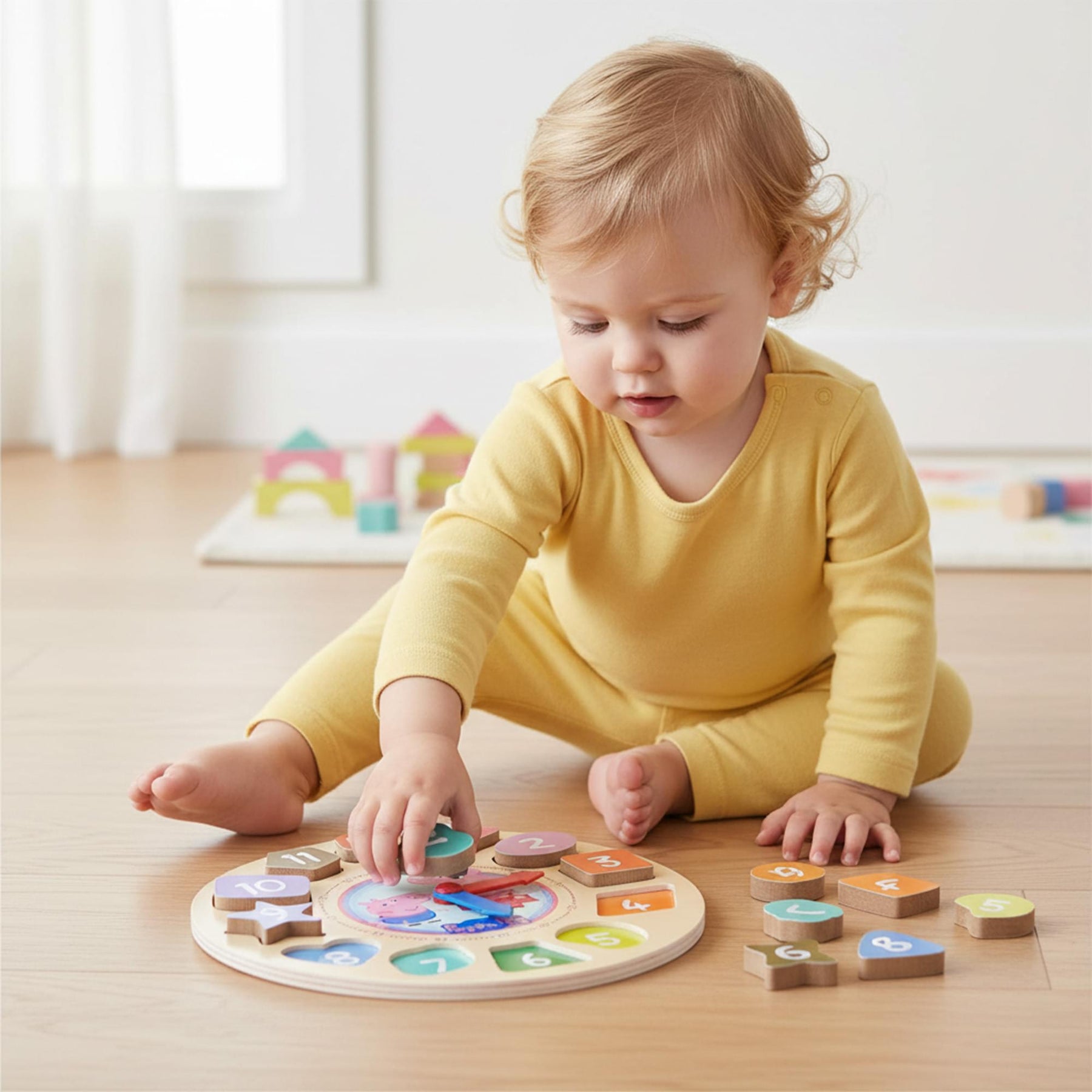 Peppa Pig 12-Piece Wood Clock Shape Sorter