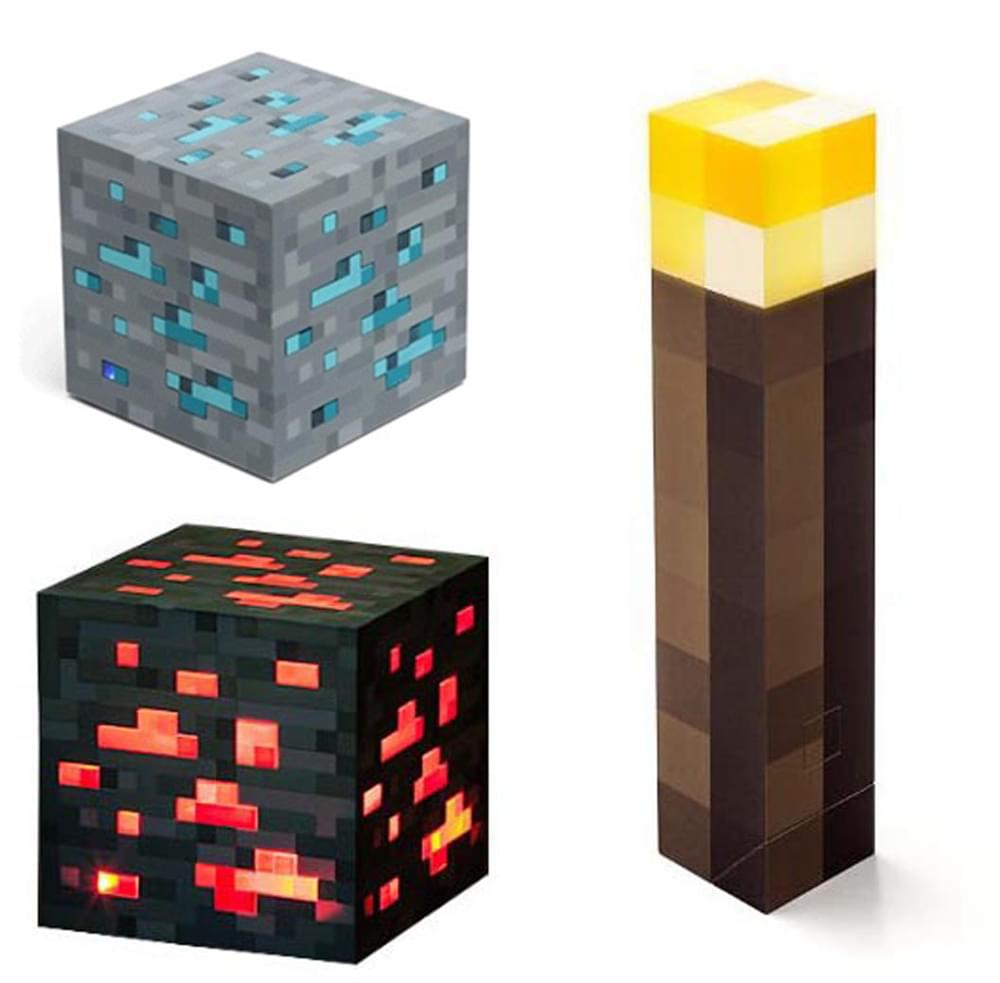 Minecraft Light Up Torch, Redstone & Diamond Ores Set Of 3