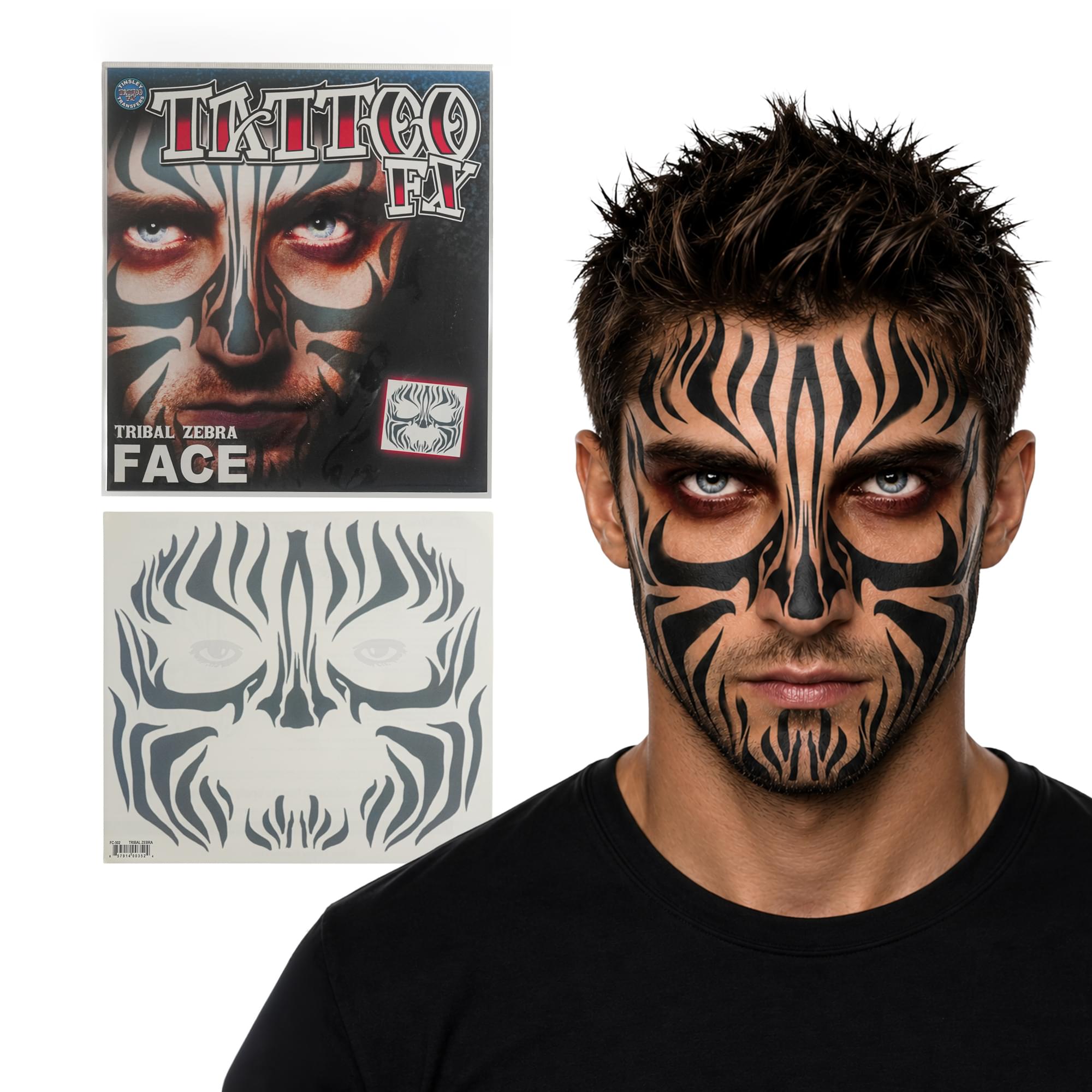 Costume Face Tattoo: Tribal Zebra