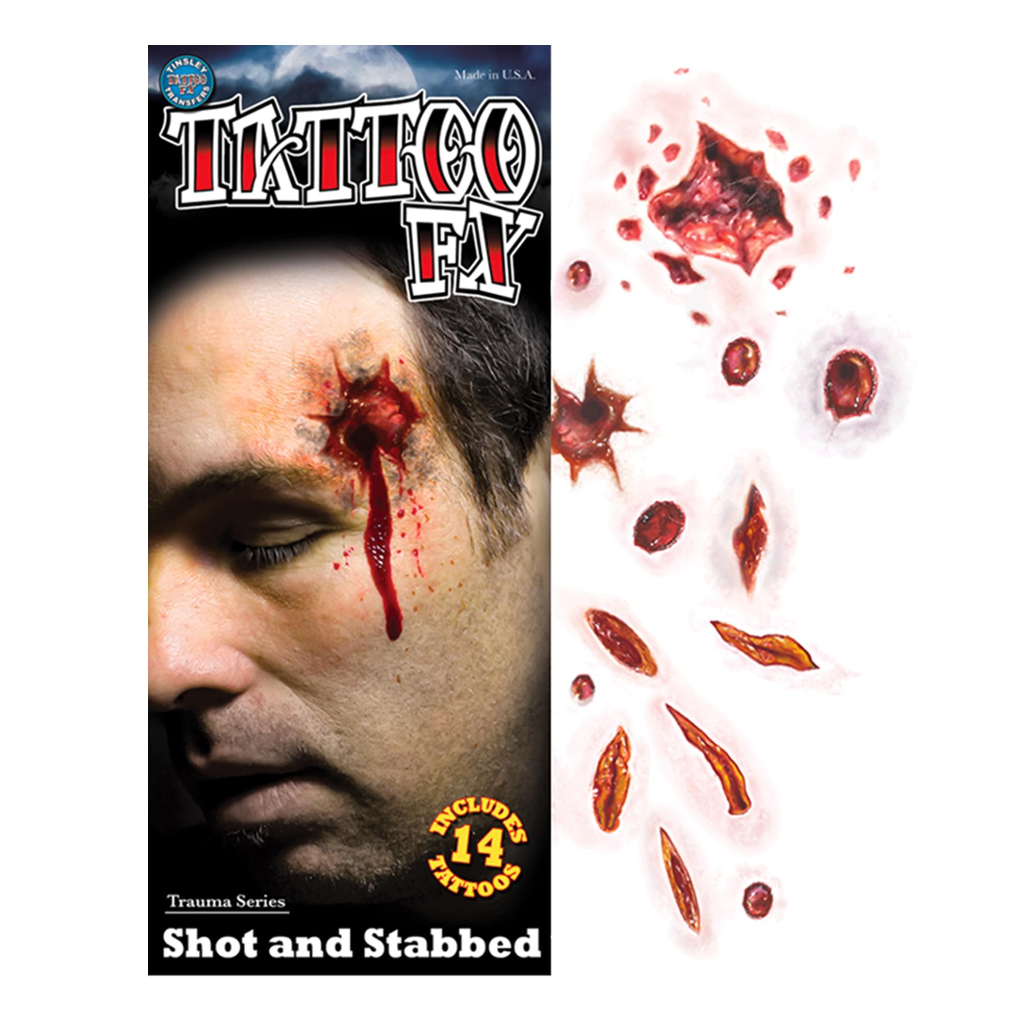 Shot and Stabbed Gorywood Temporary Tattoos Costume Accessory