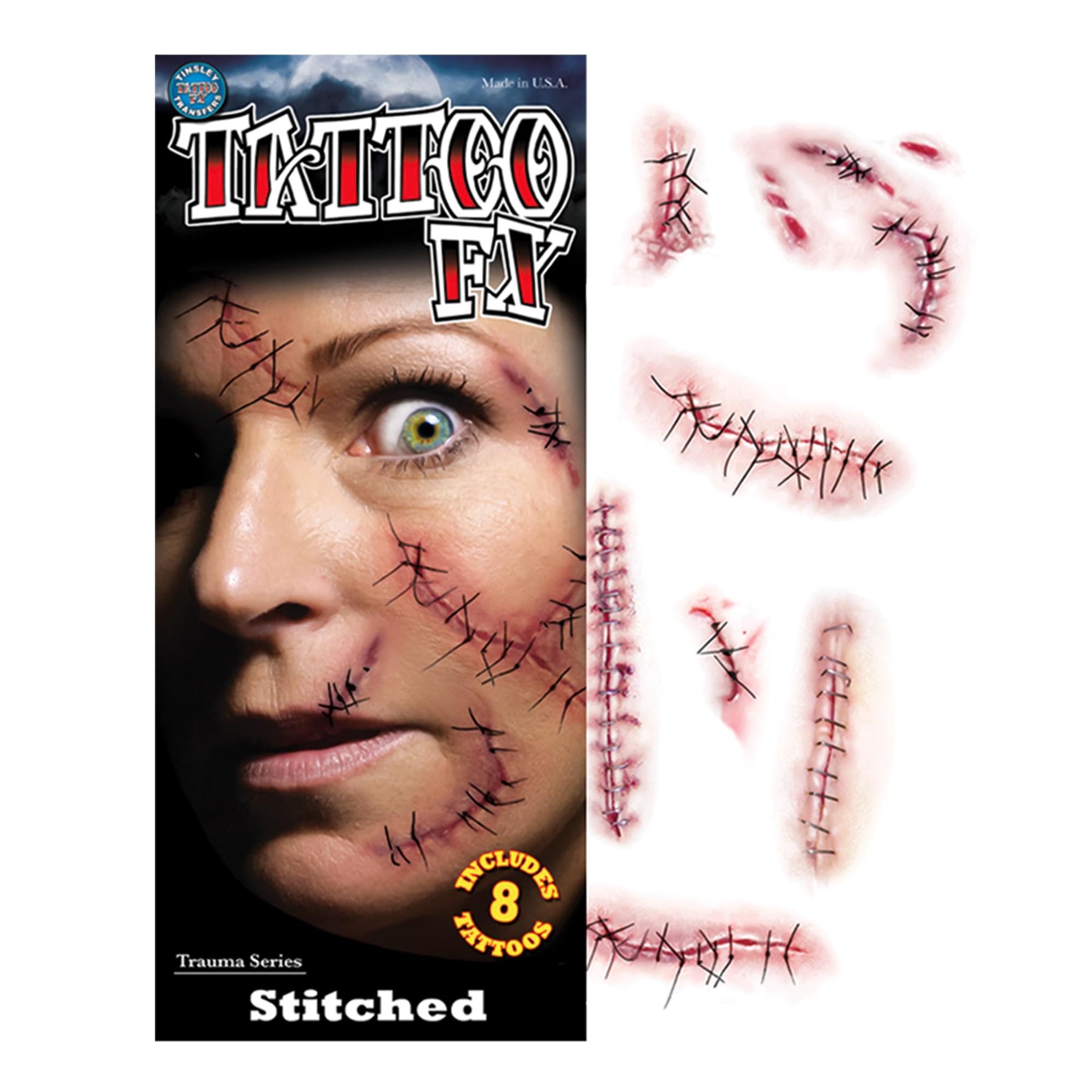 Stapled and Stitched Gorywood Temporary Tattoos Costume Accessory
