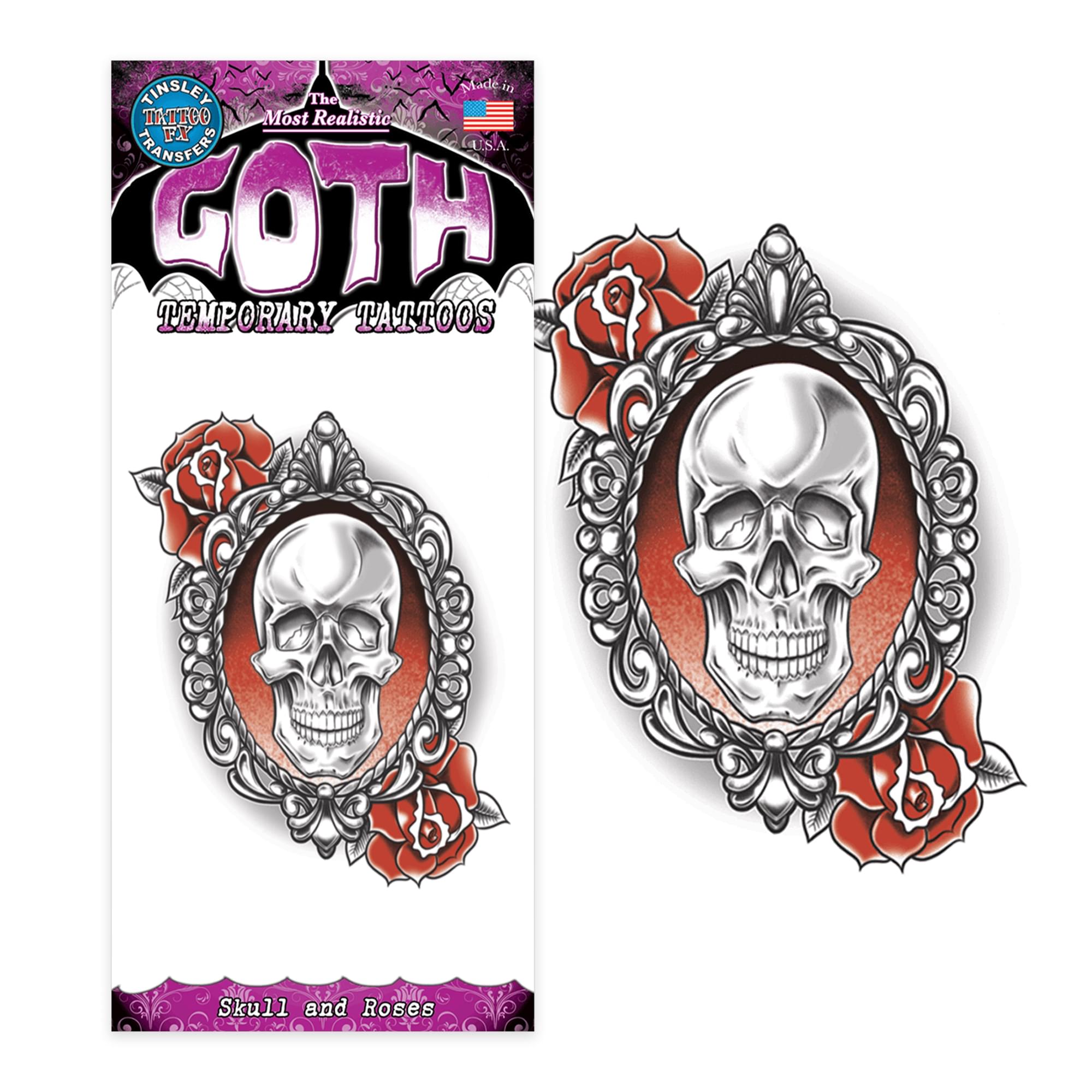 Skull and Roses Goth Tattoo Costume Accessory