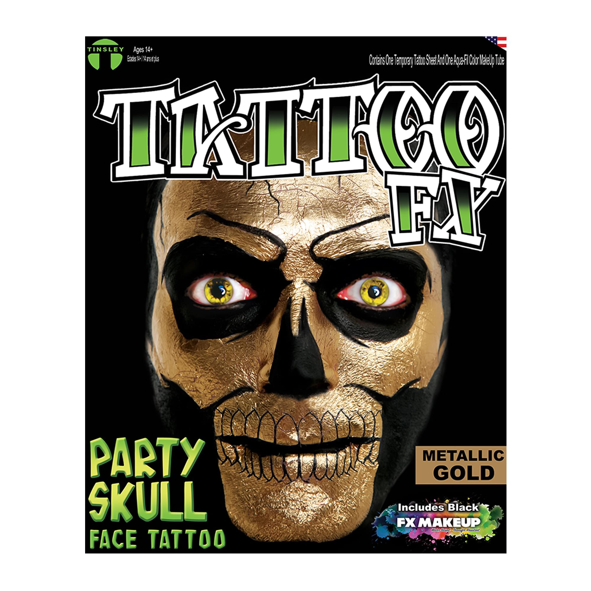 Metallic Gold Skull Tatoo Fx Costume Accessory