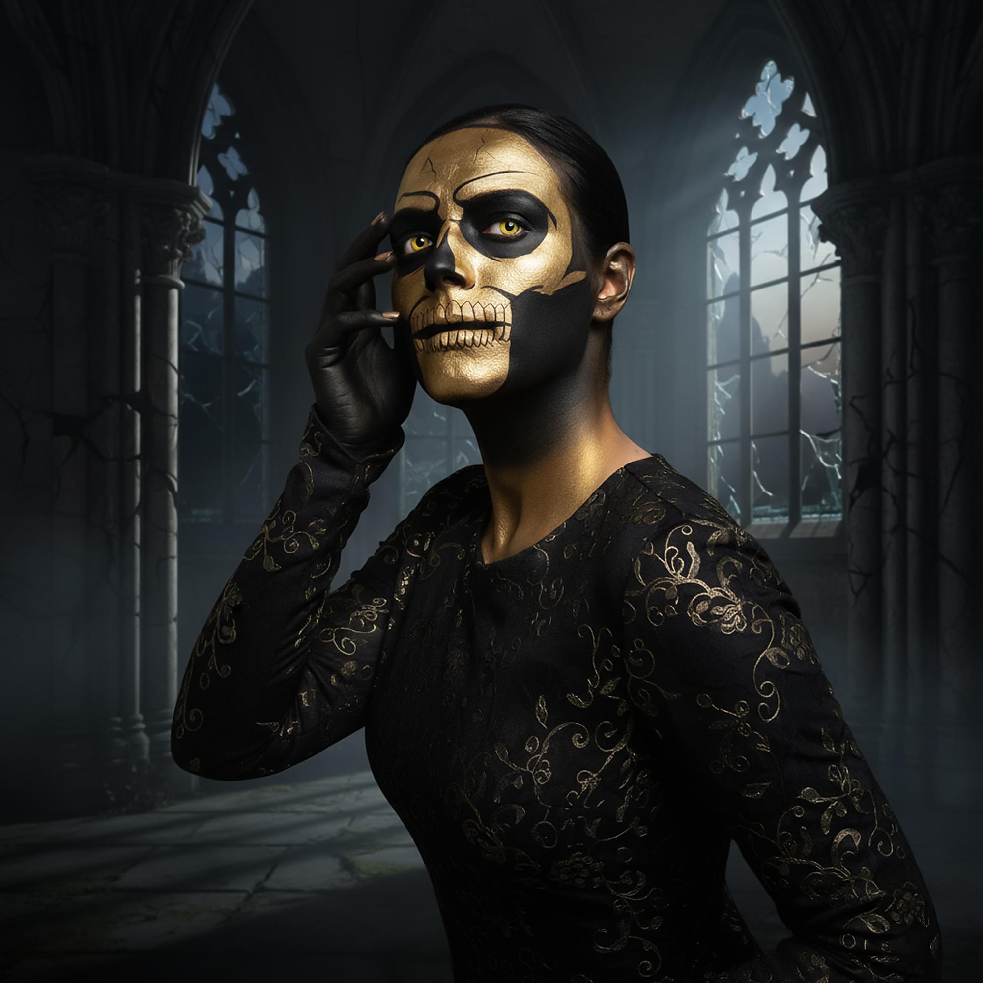 Metallic Gold Skull Tatoo Fx Costume Accessory