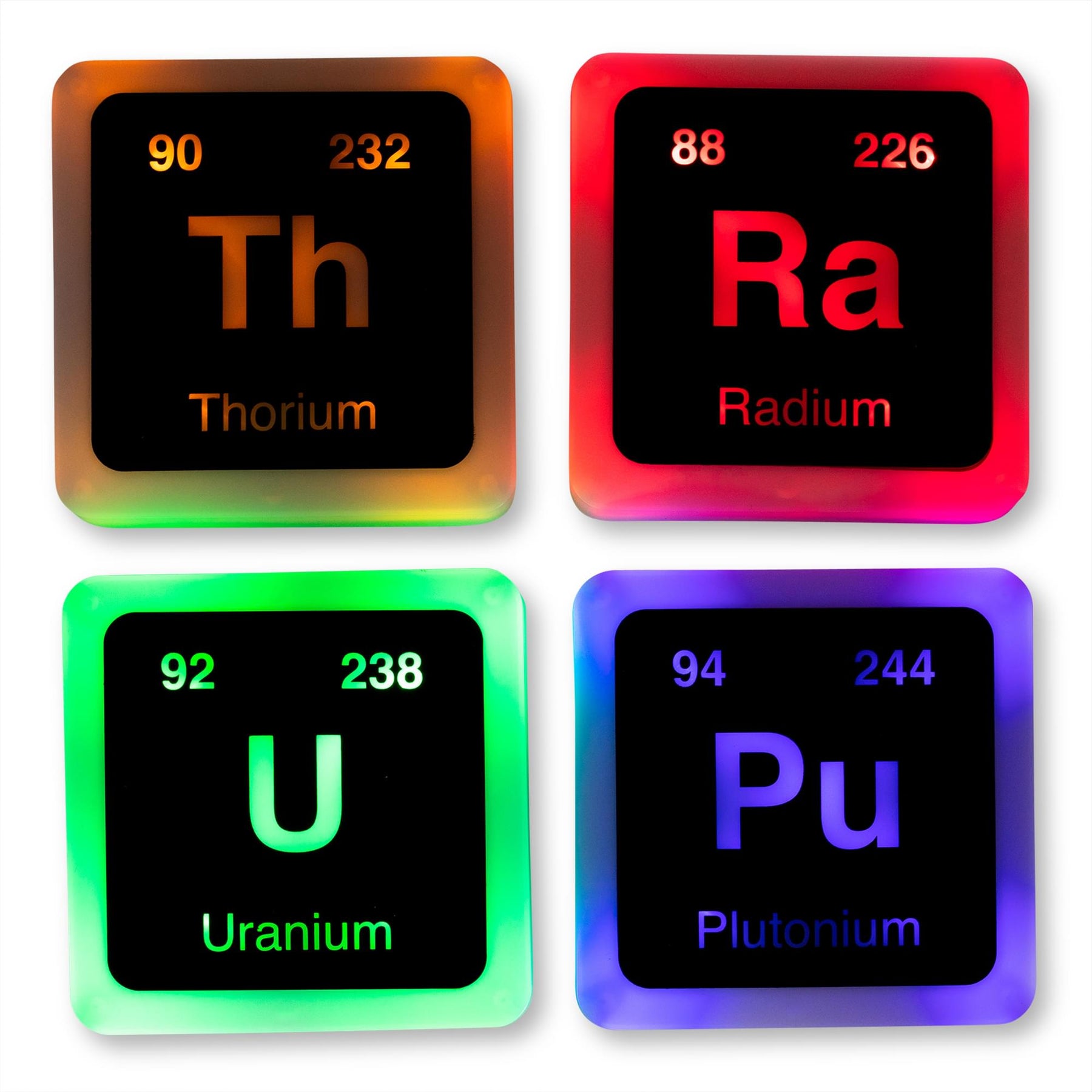 Radioactive Elements Periodic Table Glowing Light-Up Drink Coasters | Set of 4