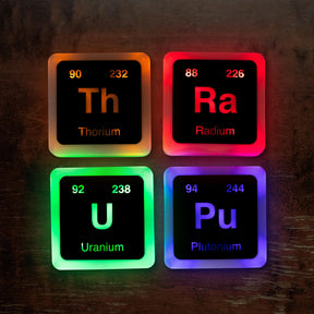 Radioactive Elements Periodic Table Glowing Light-Up Drink Coasters | Set of 4