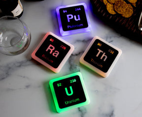 Radioactive Elements Periodic Table Glowing Light-Up Drink Coasters | Set of 4