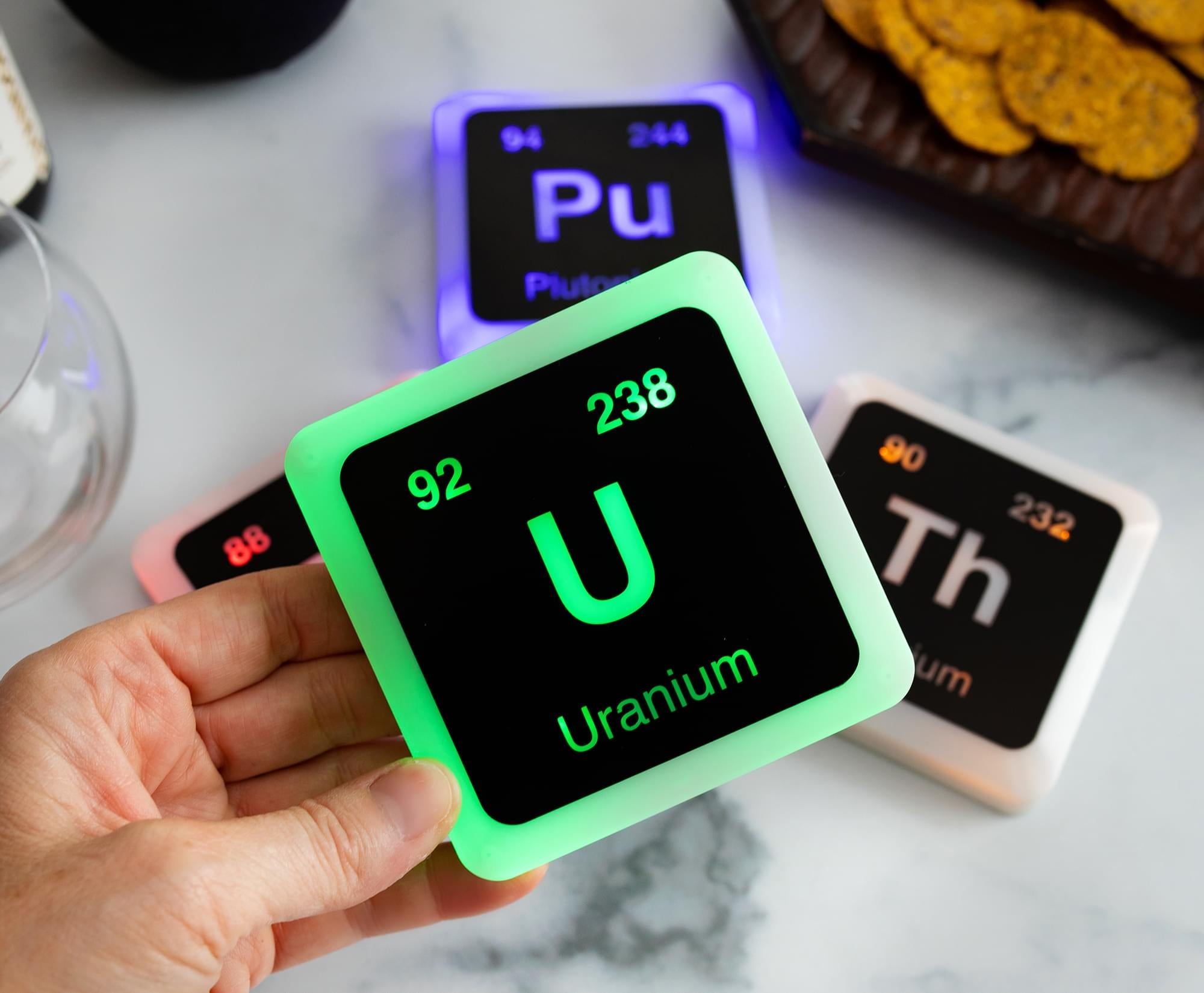 Radioactive Elements Periodic Table Glowing Light-Up Drink Coasters | Set of 4