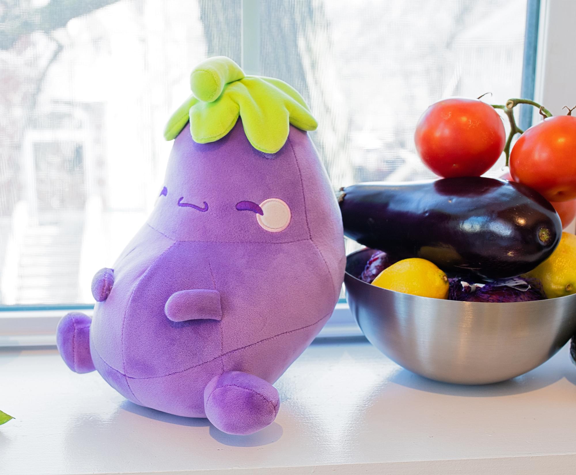 MochiOshis Eggplant 10-Inch Character Plush Toy | Murasaki Nasukkoshi