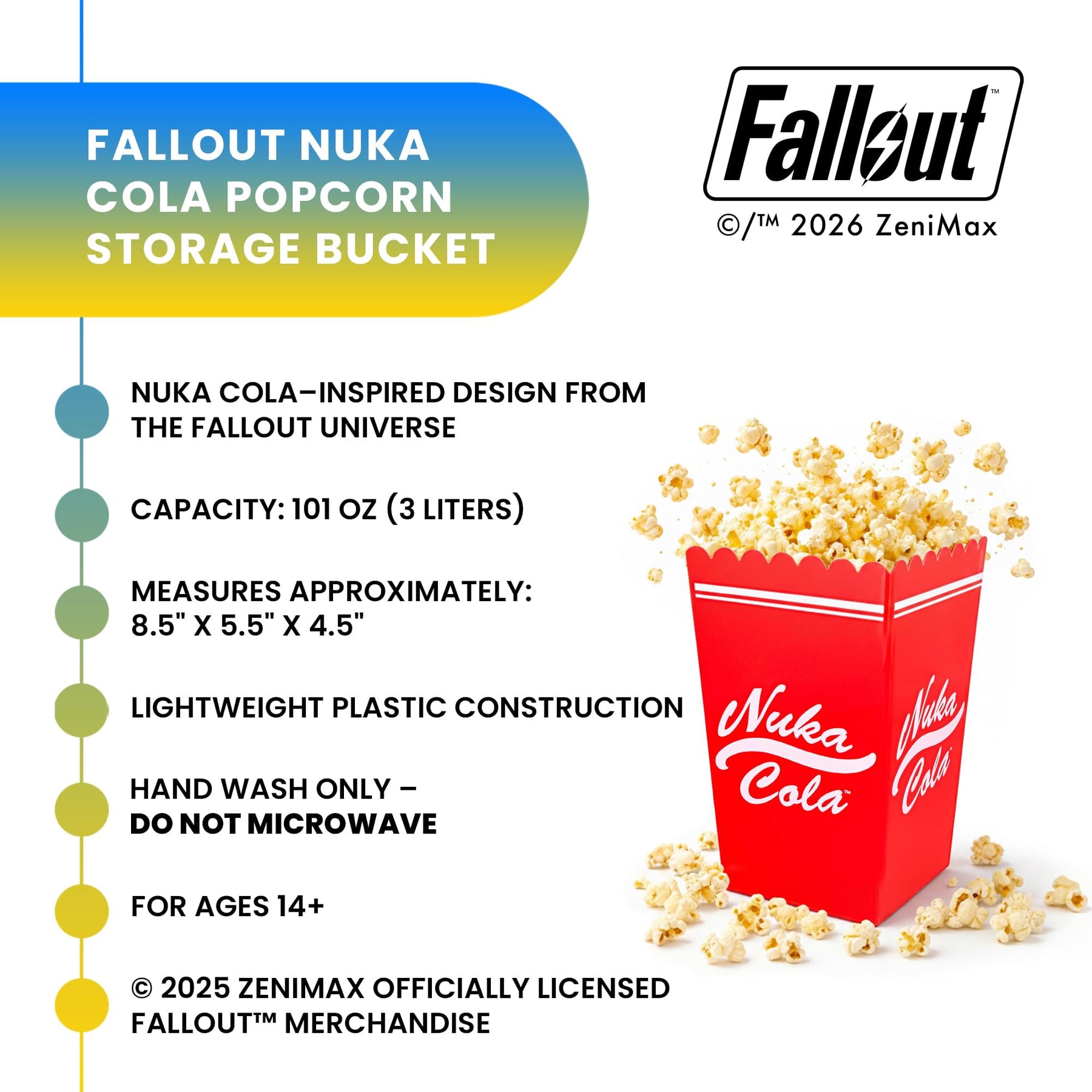 Fallout Nuka-Cola Popcorn Bucket | Holds 3 Liters