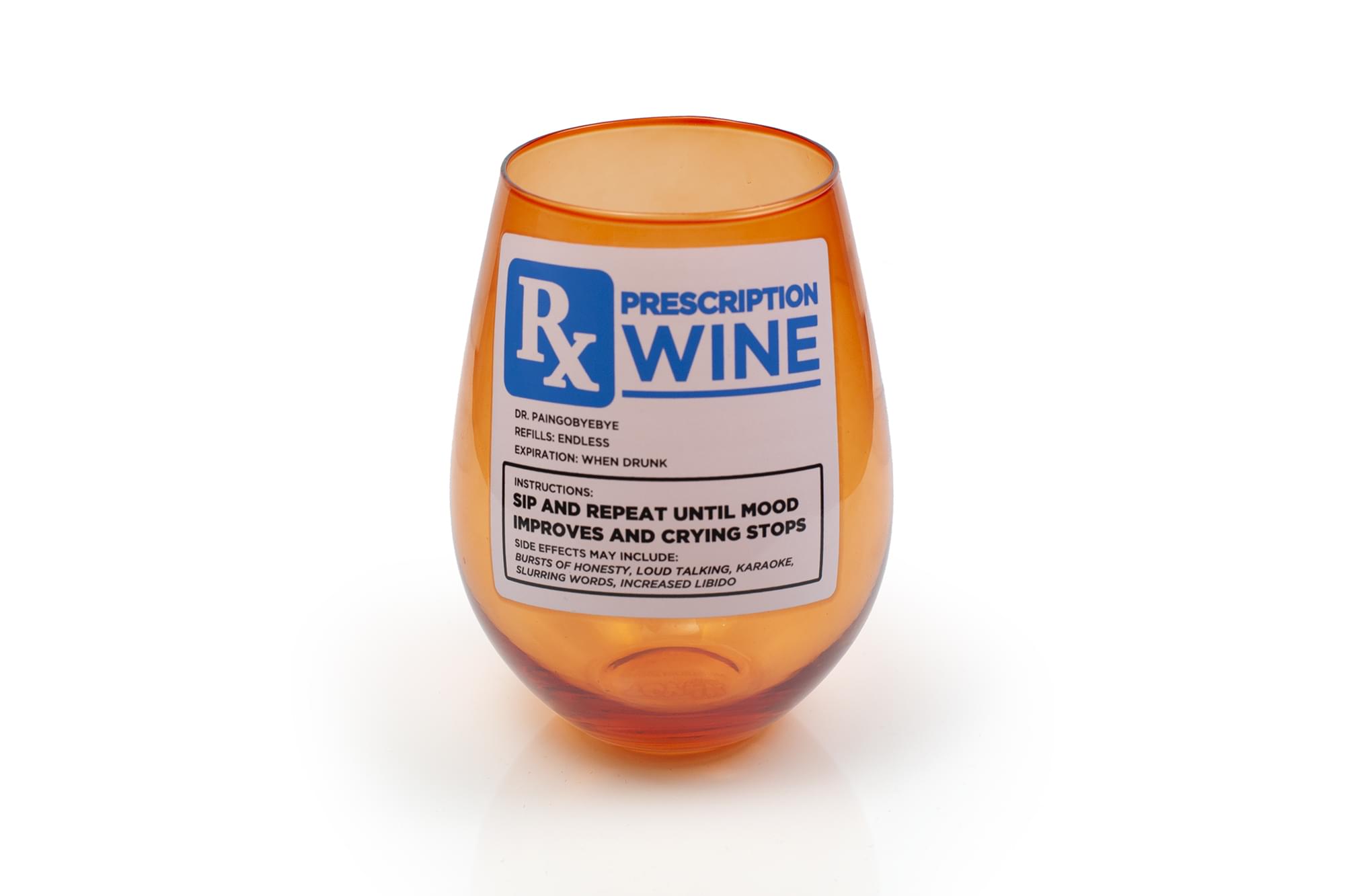 Rx Prescription Stemless Wine Glass | Funny Wine Glass | 30 Ounces