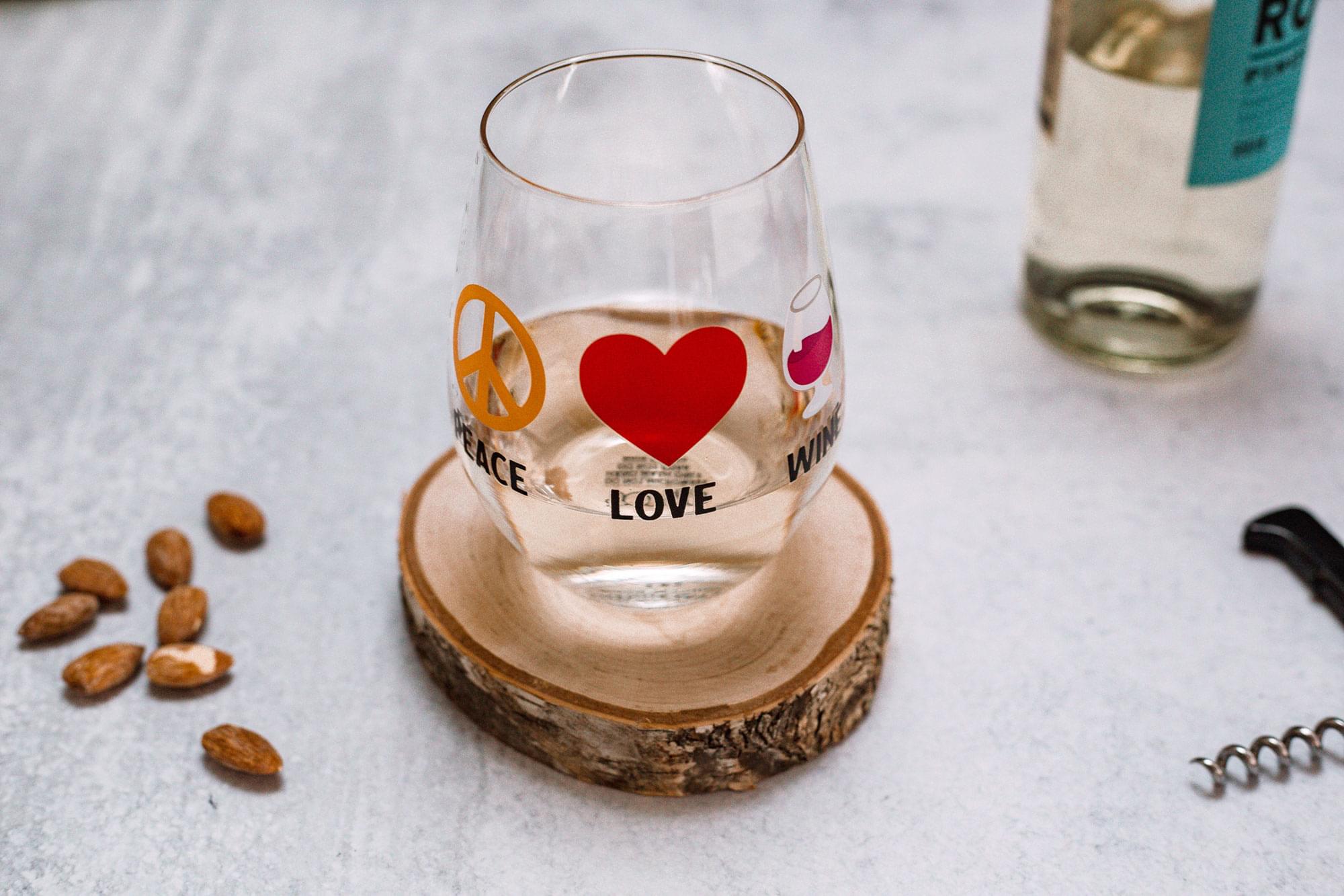 "Peace Love Wine" Oversized Stemless Wine Glass | Holds 20 Ounces