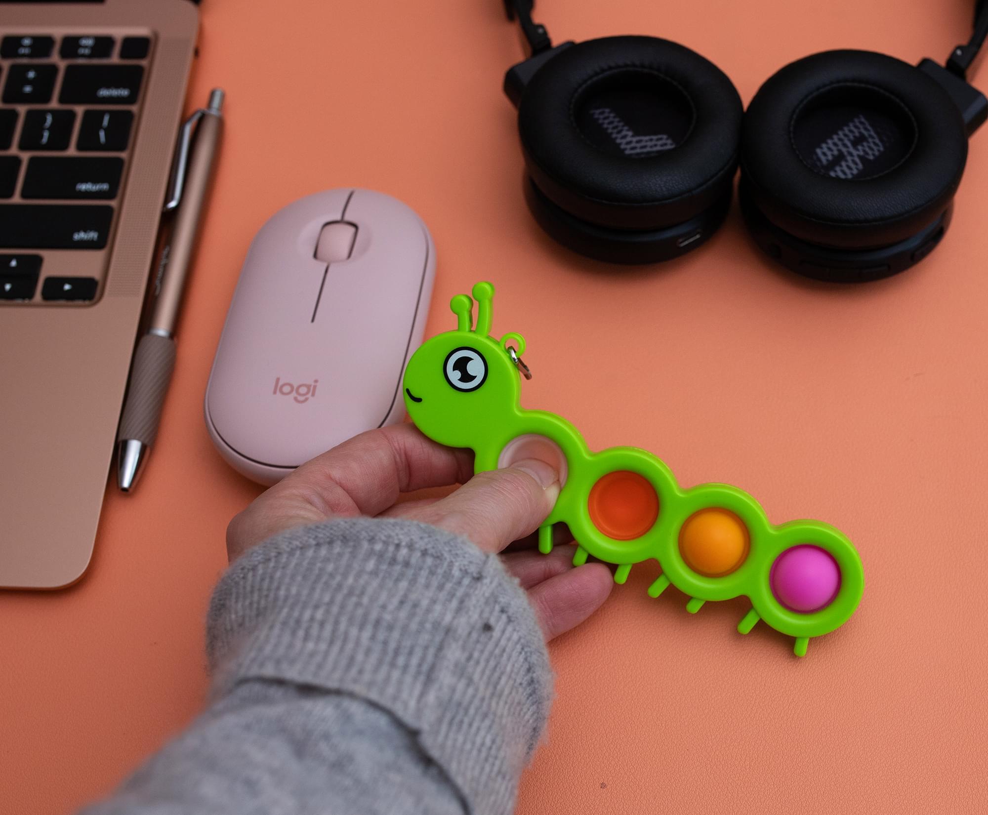 Pop Fidget Toy Green Caterpillar 4-Button Bubble Popping Game