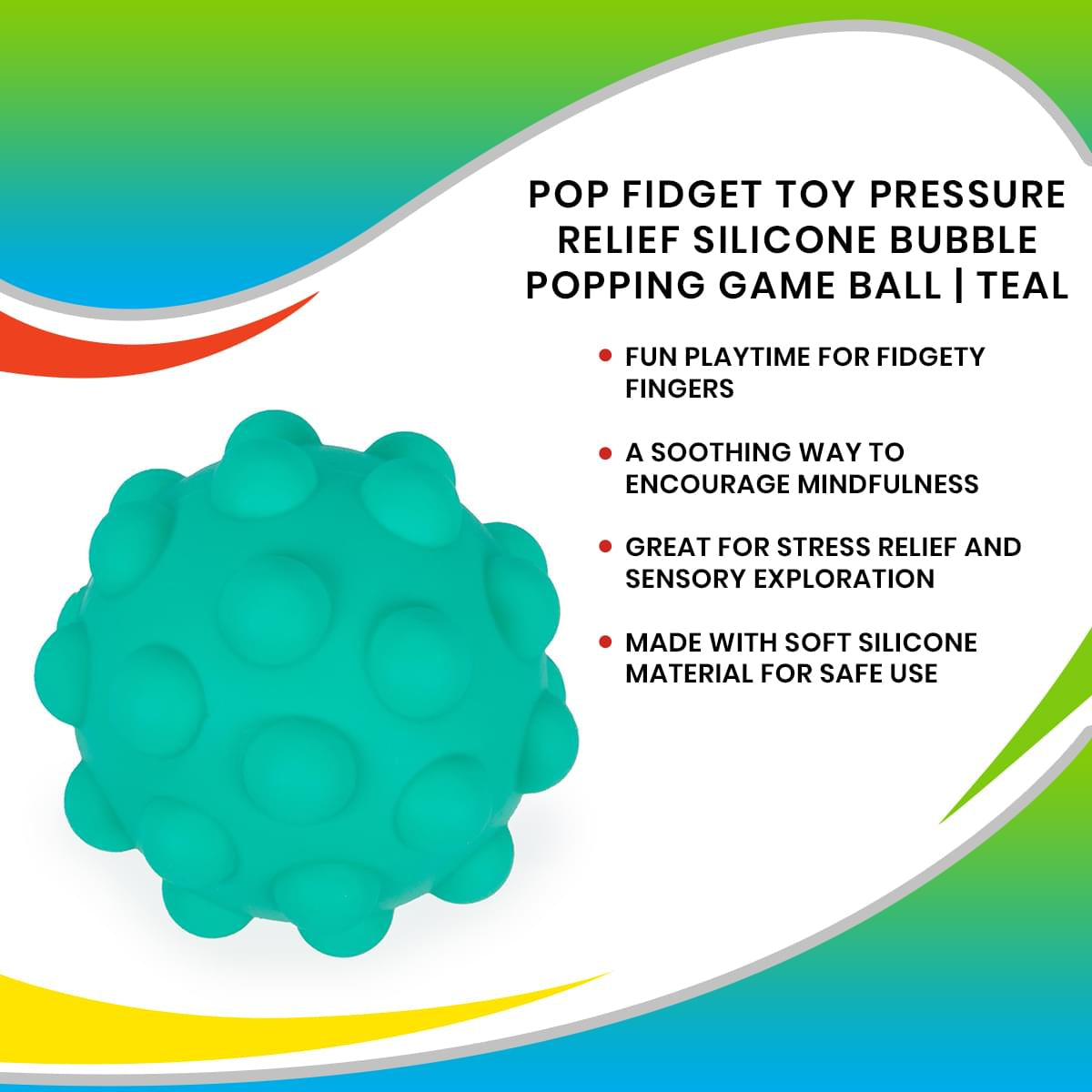 Pop Fidget Toy Pressure Relief Silicone Bubble Popping Game Ball | Teal
