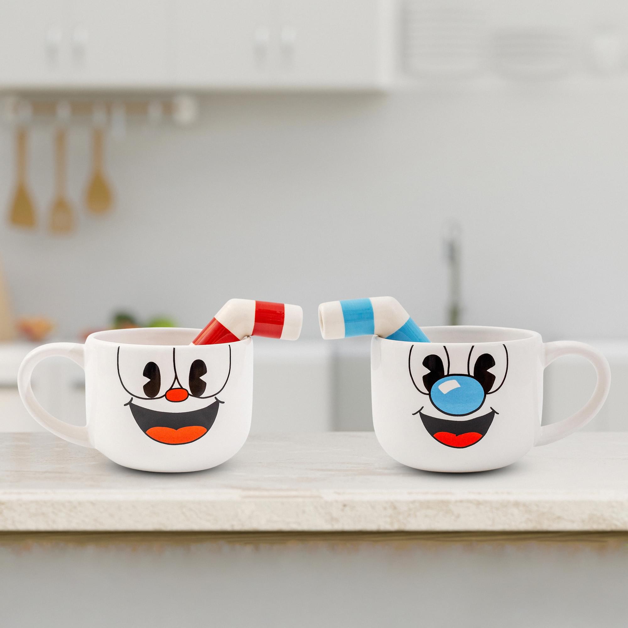 Cuphead & Mugman 24oz Ceramic Mug and Straw | Set of 2