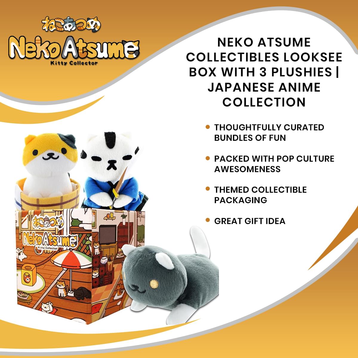 Neko Atsume Collectibles LookSee Box with 3 Plushies | Japanese Anime Collection