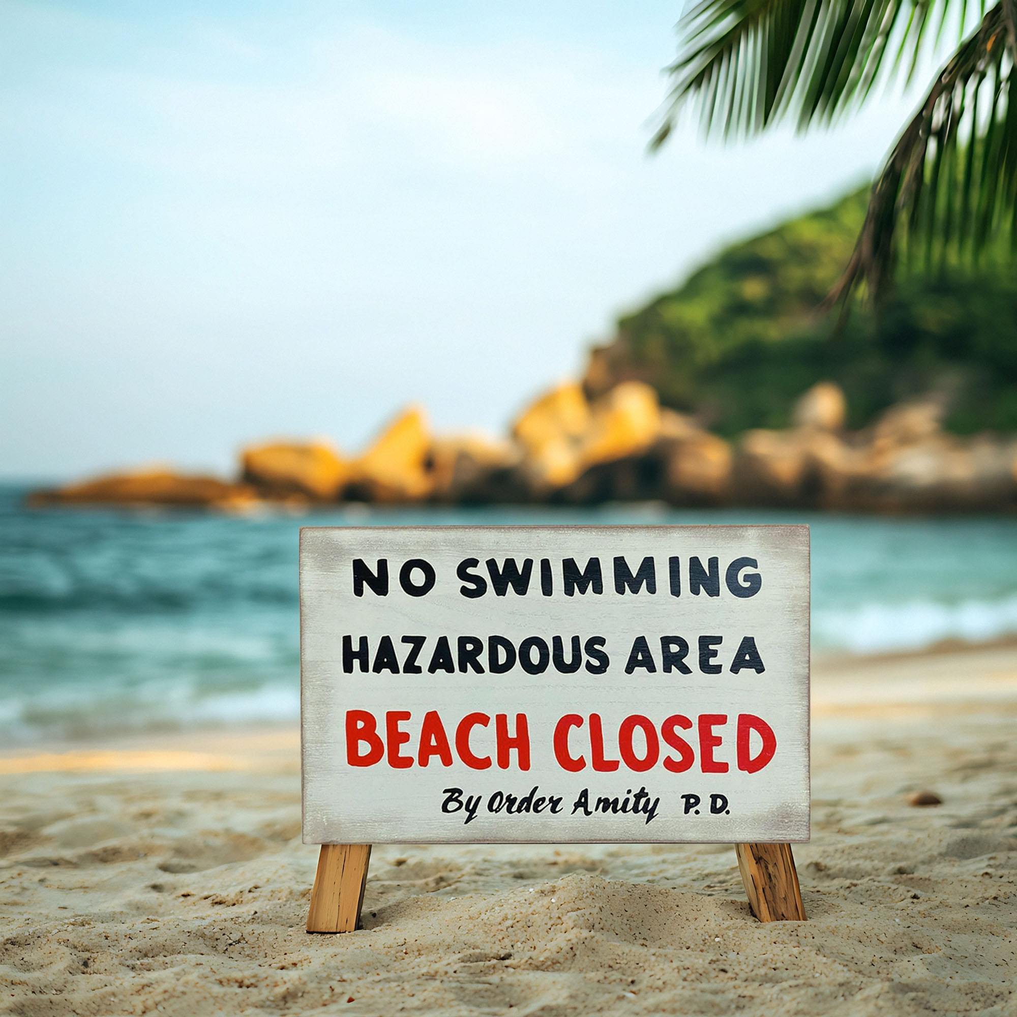 JAWS No Swimming Replica Wood Sign