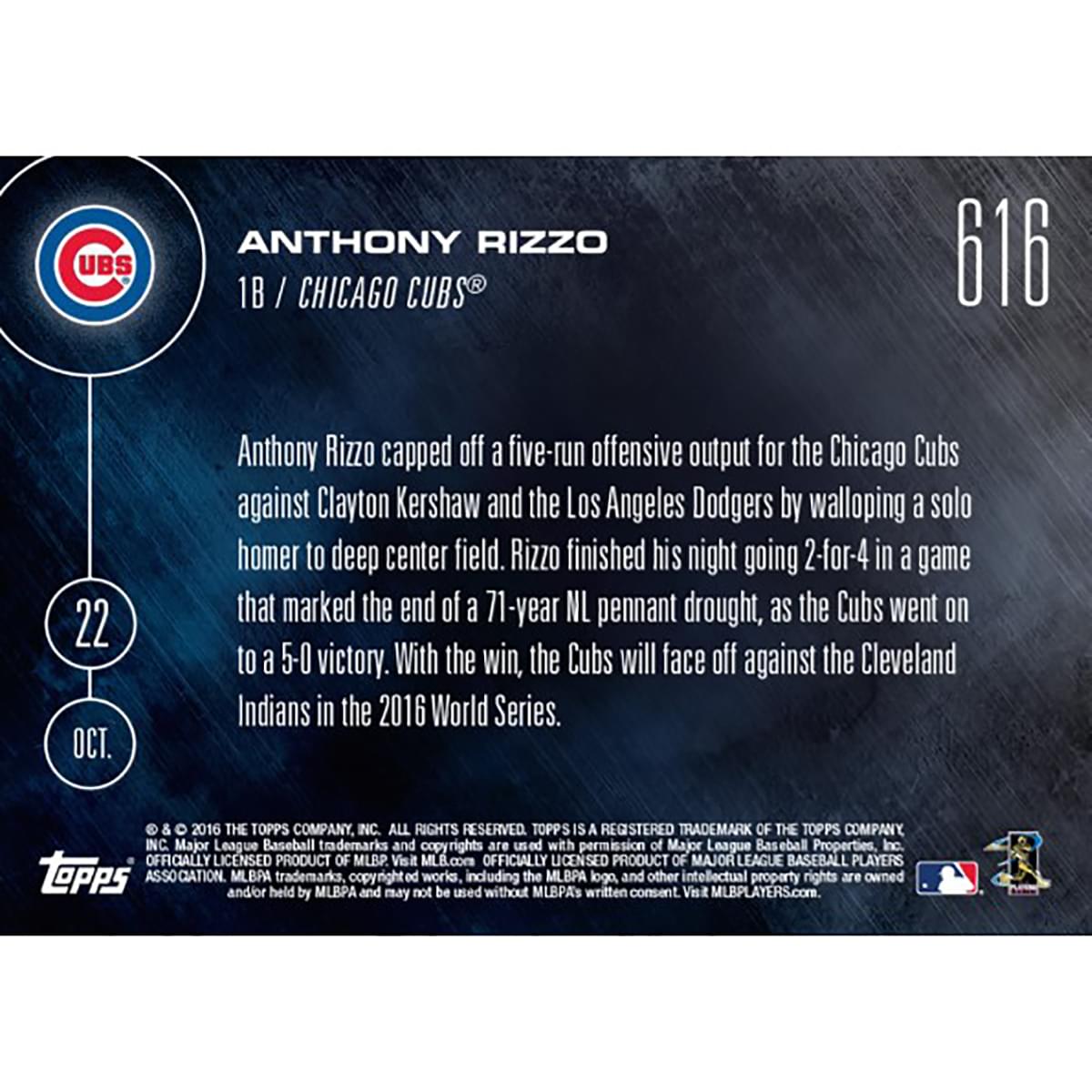 MLB Chicago Cubs Anthony Rizzo #616 2016 Topps NOW Trading Card