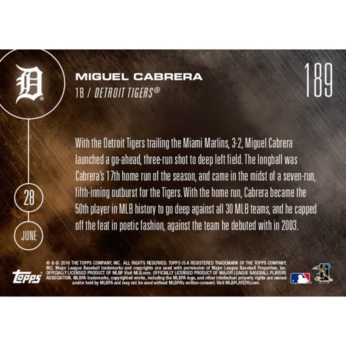 Topps NOW Detroit Tigers Miguel Cabrera MLB 2016 Card 189 Trading Card