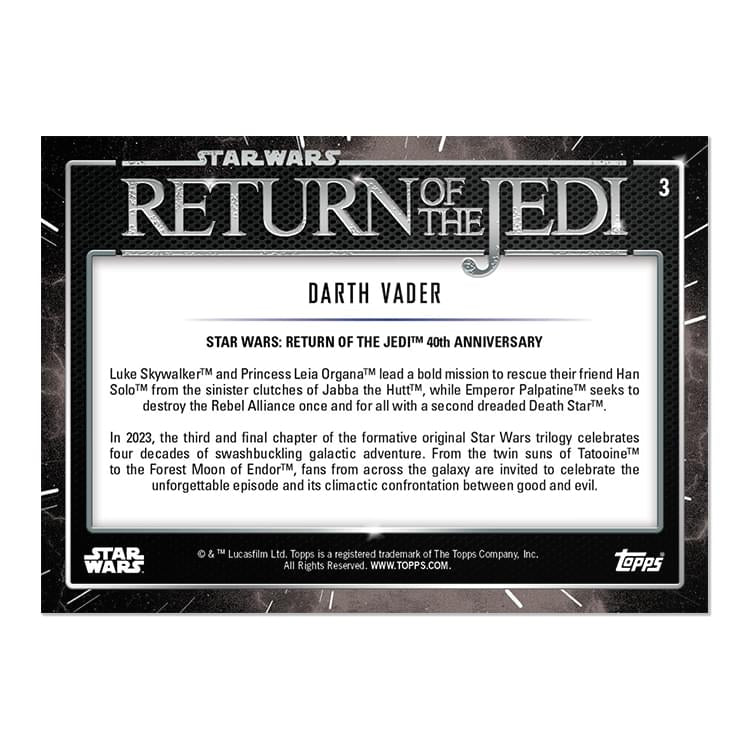 Star Wars ROTJ 40th Anniversary 2023 Topps Card #3 | Darth Vader