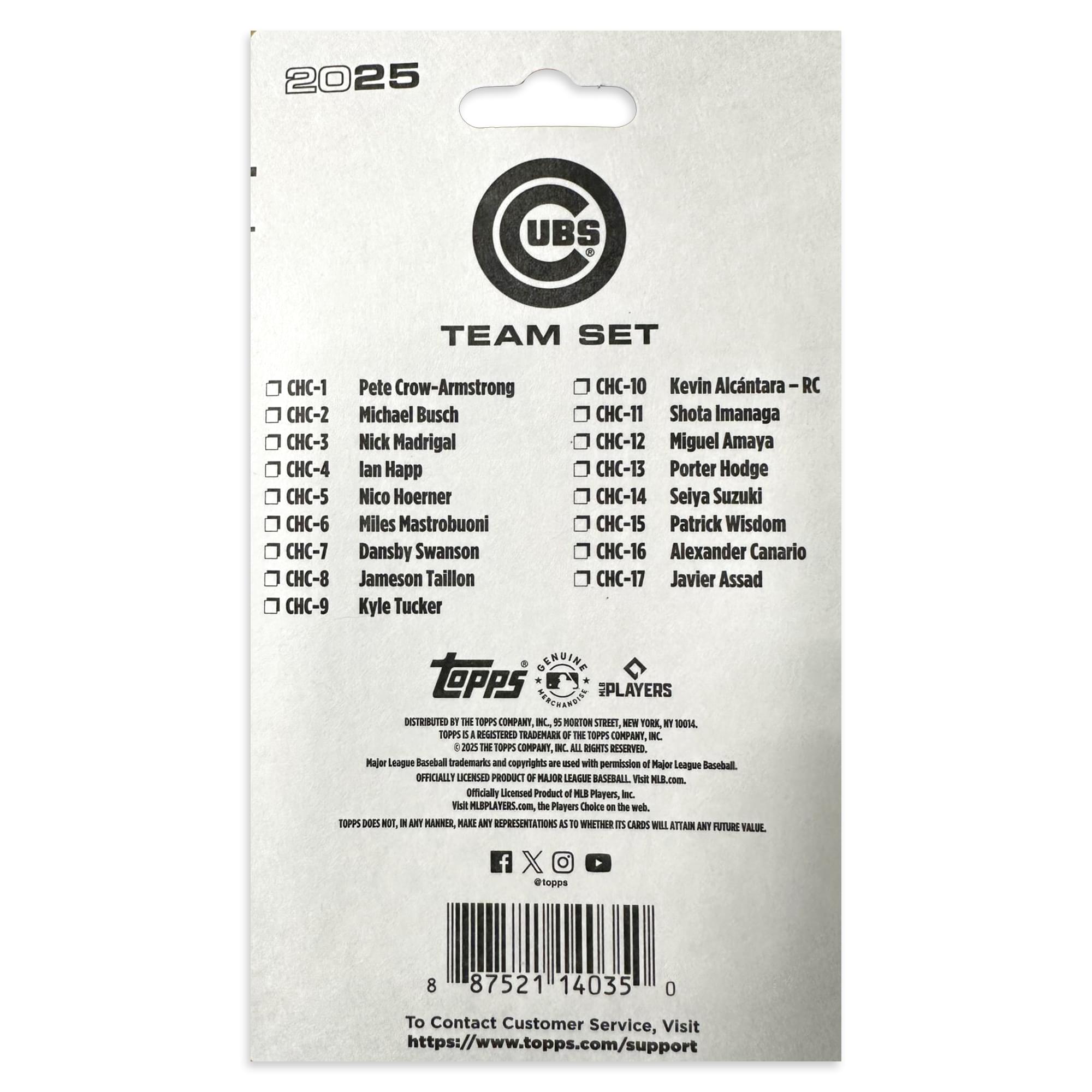 Chicago Cubs MLB 2025 Topps Mini Team Set | 17 Cards Per Set