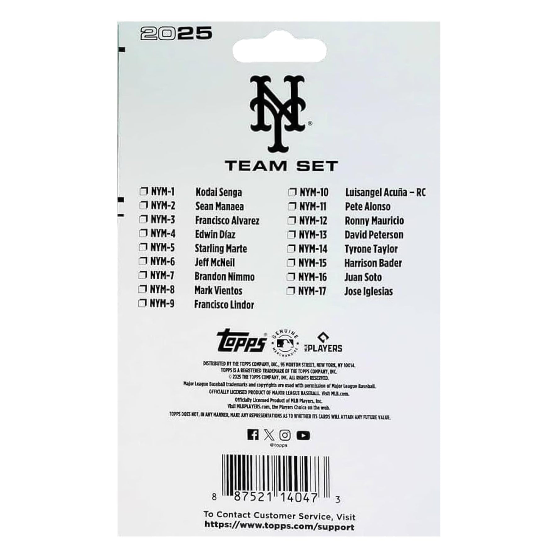 New York Mets MLB 2025 Topps Mini Team Set | 17 Cards Per Set