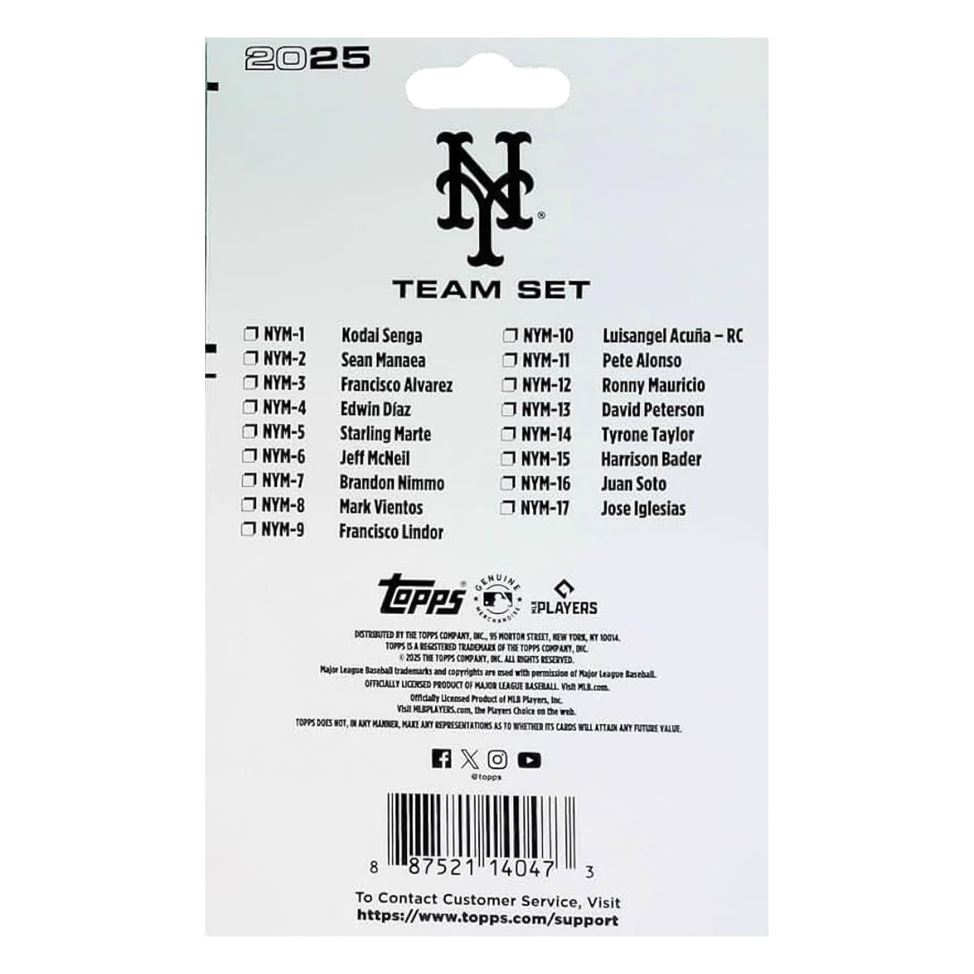 New York Mets MLB 2025 Topps Mini Team Set | 17 Cards Per Set