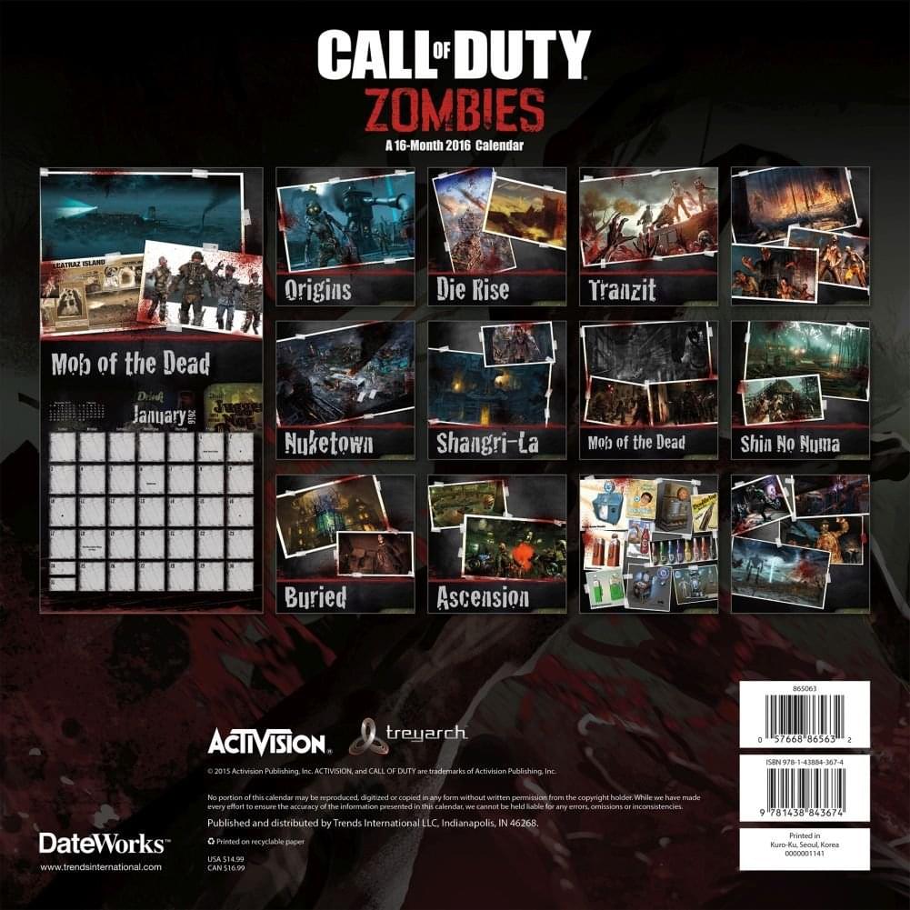 Call of Duty Zombies 2016 Wall Calendar
