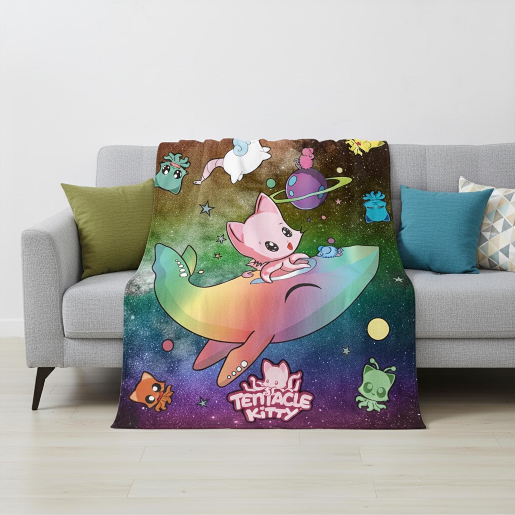 Tentacke Kitty Space 60 x 70 Inch Throw Blanket