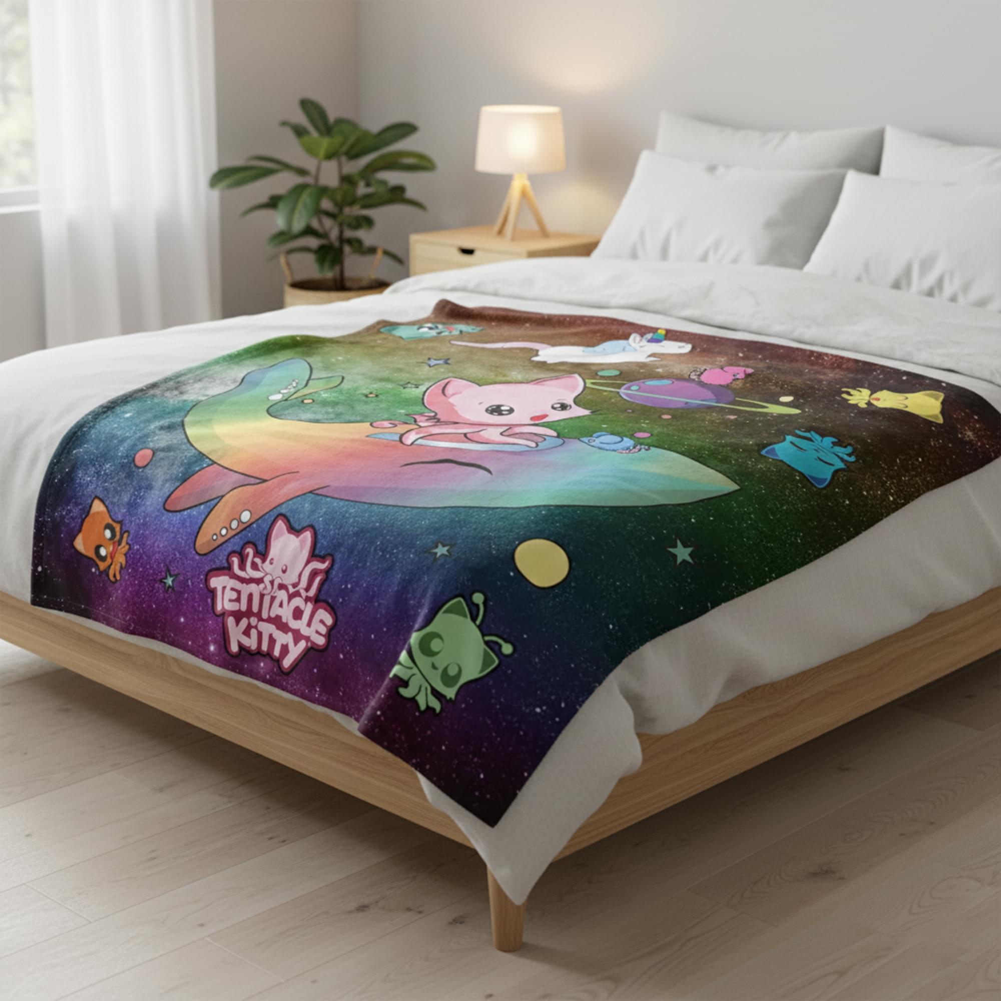 Tentacke Kitty Space 60 x 70 Inch Throw Blanket