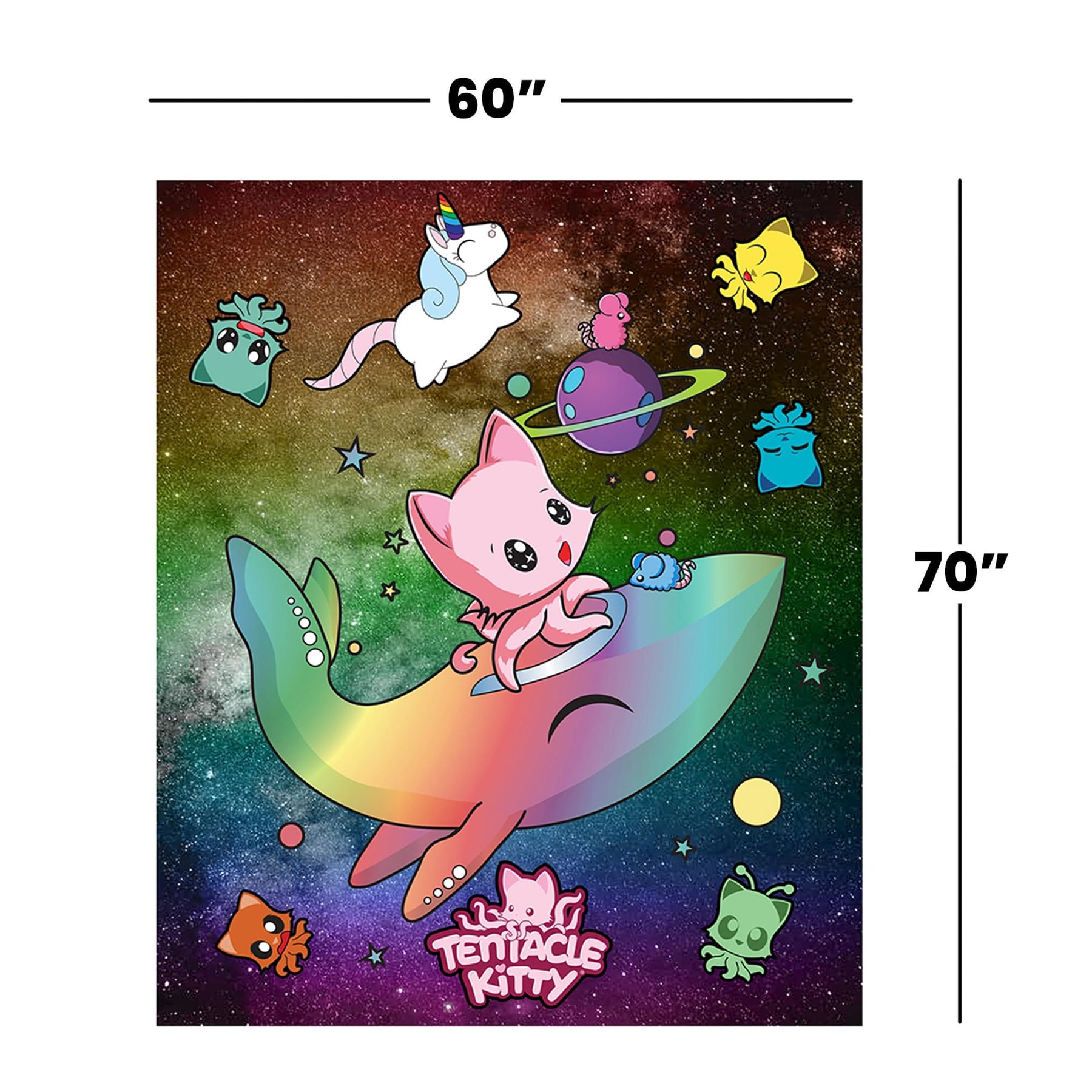 Tentacke Kitty Space 60 x 70 Inch Throw Blanket