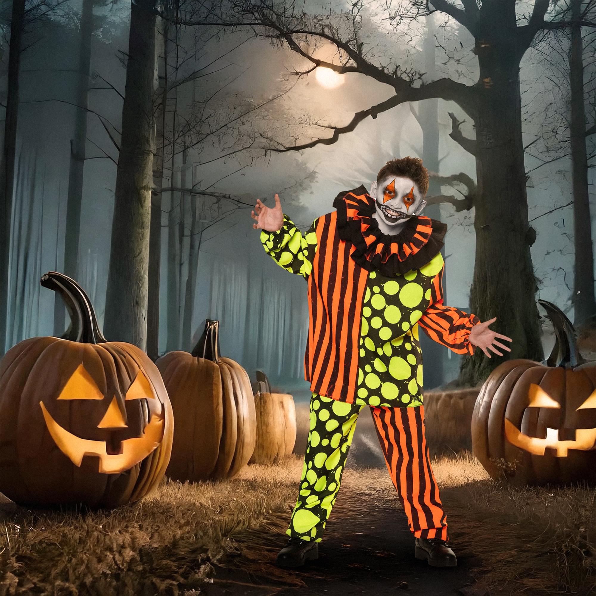 Neon Terror Blacklight Reactive Clown Child Costume