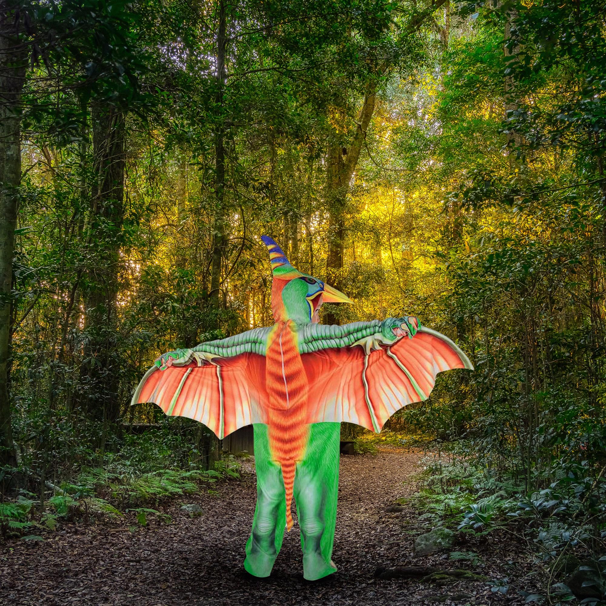 Green Pteradactyl Printed Toddler Costume Jumpsuit