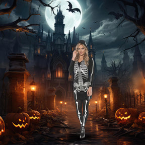 Women's Skeletal Hoodie Dress Costume