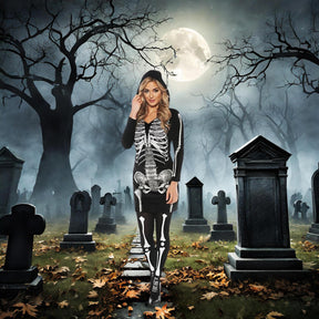 Women's Skeletal Hoodie Dress Costume