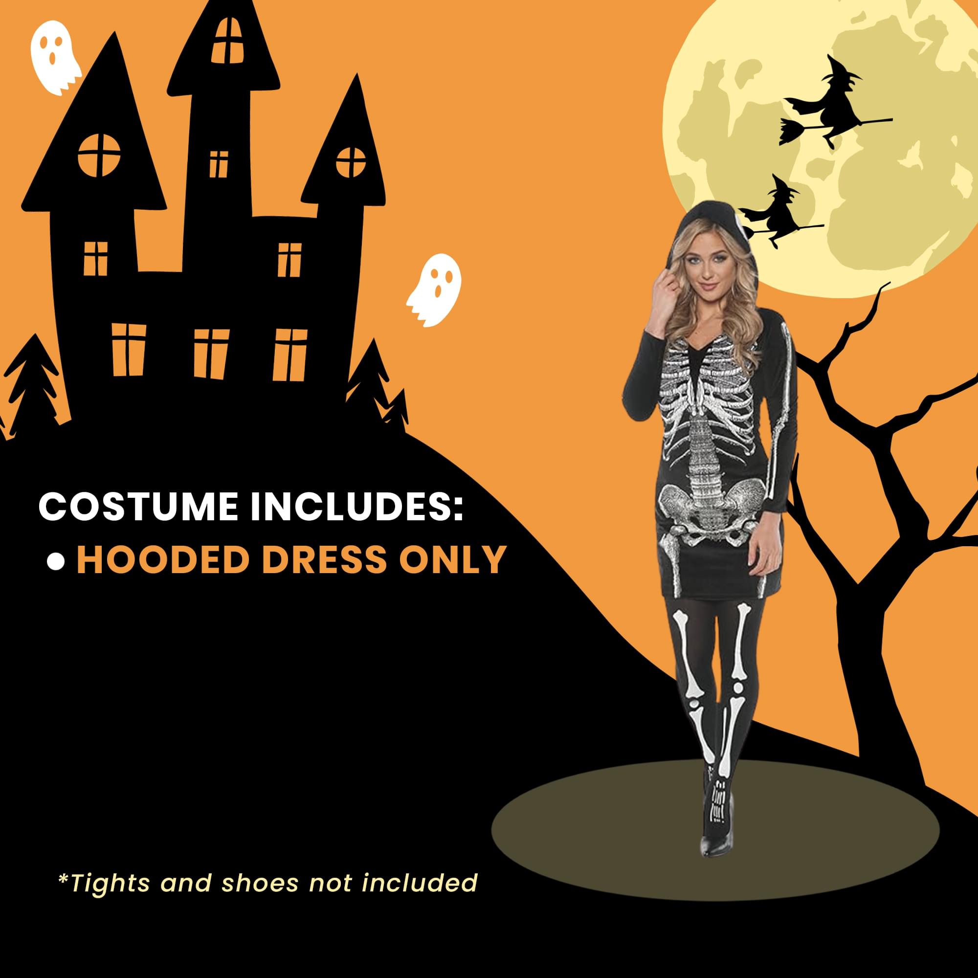 Women's Skeletal Hoodie Dress Costume