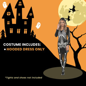 Women's Skeletal Hoodie Dress Costume