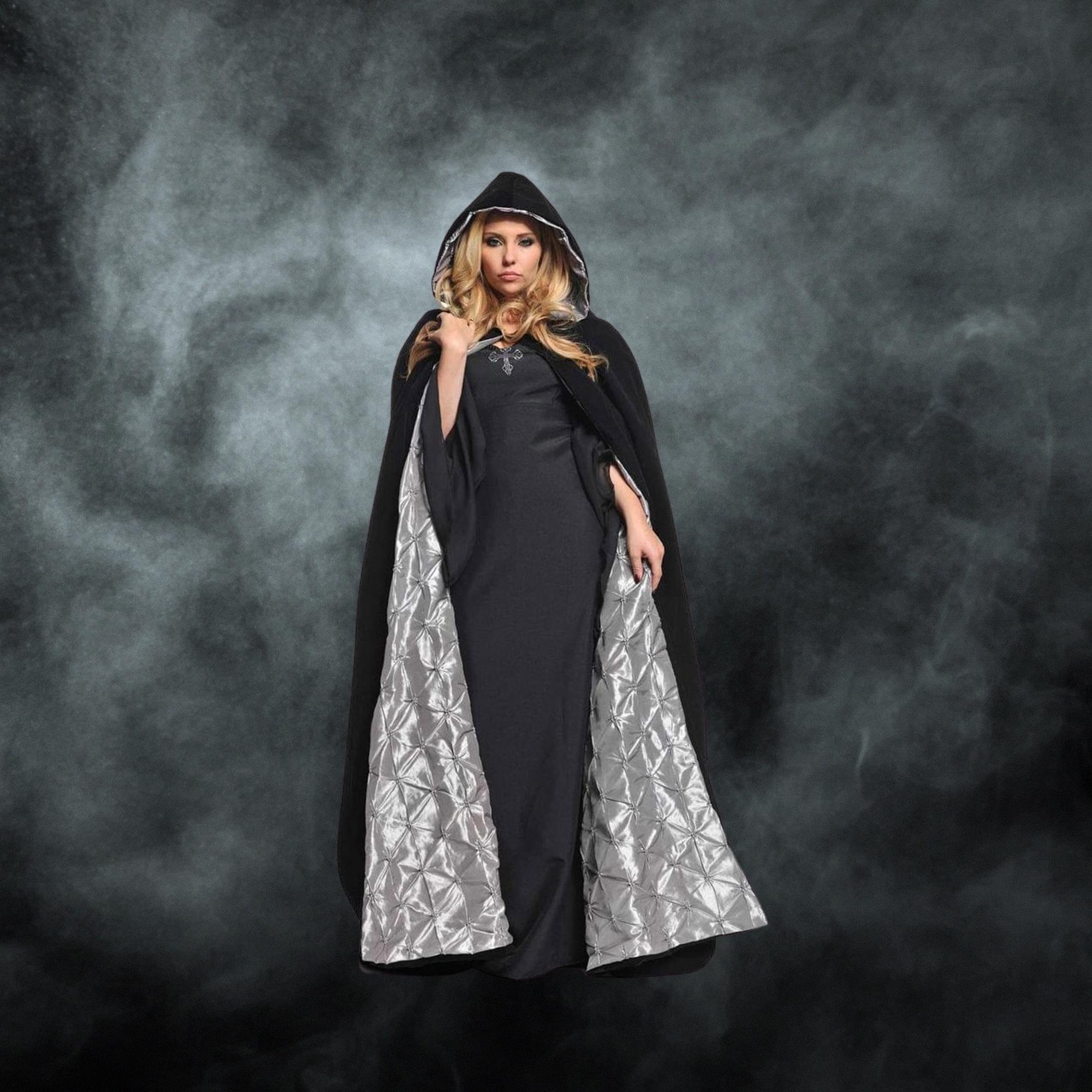 63" Deluxe Velvet Adult Costume Accessory Cape - Silver Satin Lining