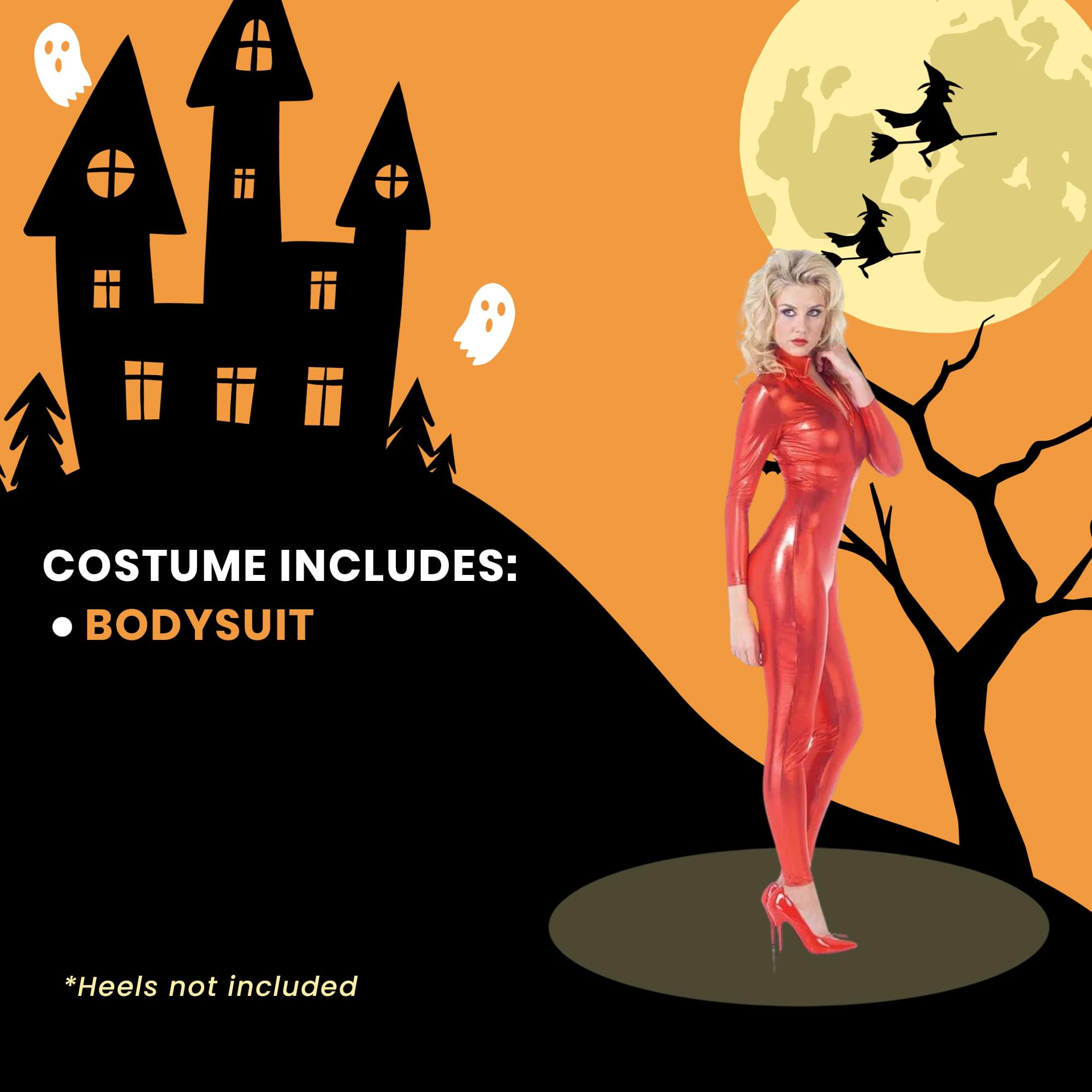 Sexy Metallic Stretch Full Body Catsuit Costume Red Adult