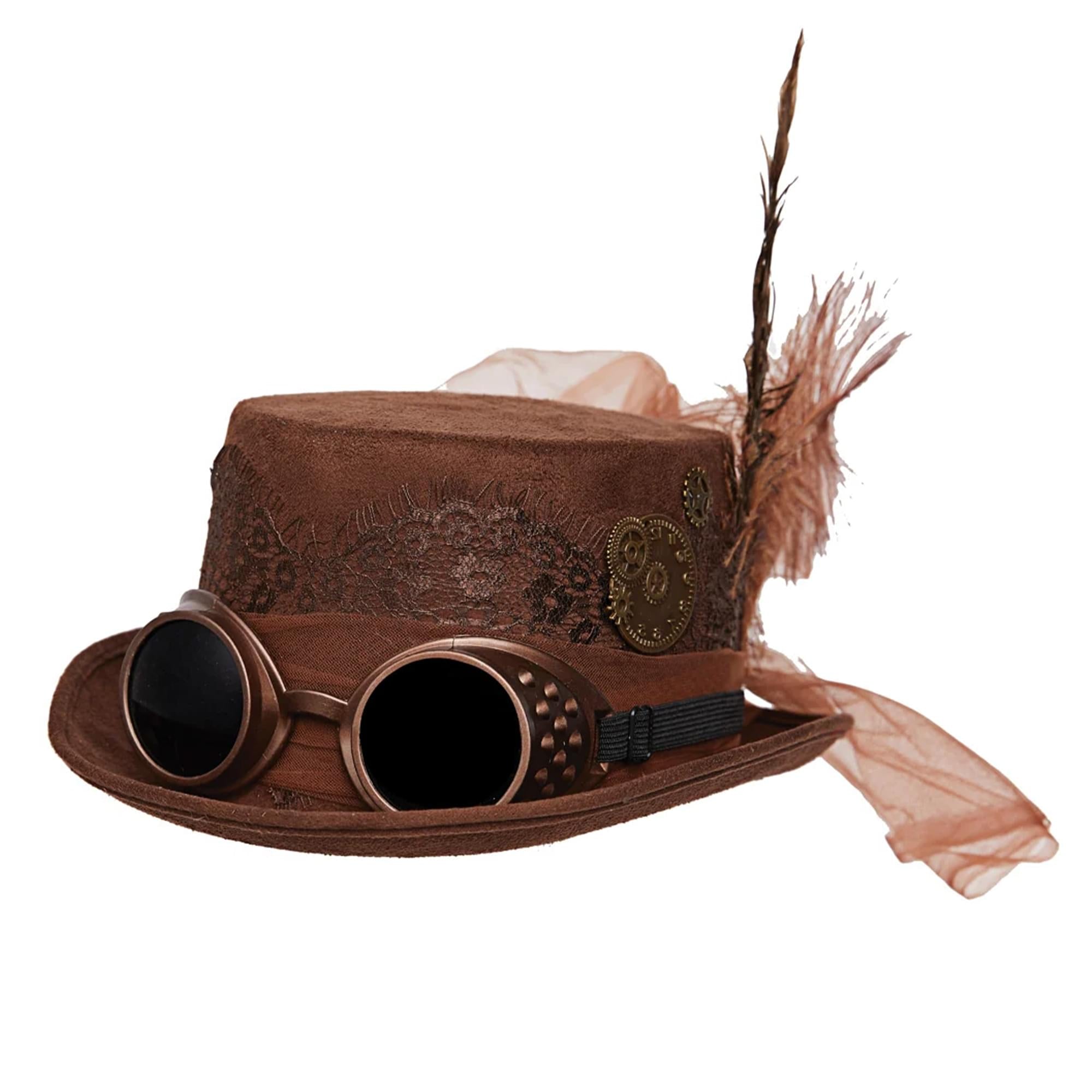 Brown Faux Suede Hat With Goggles Costume Accessory | One Size