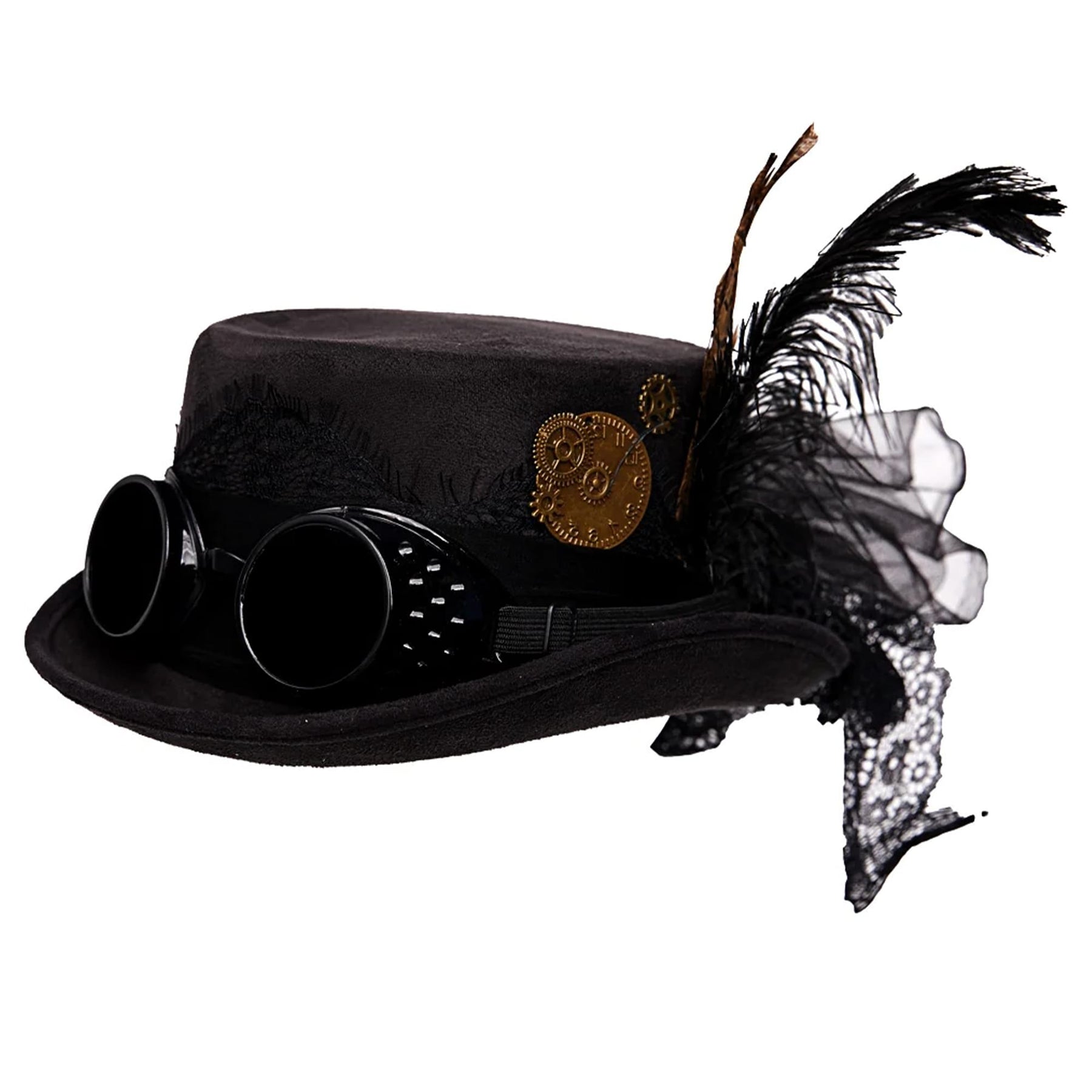 Black Faux Suede Hat With Goggles Costume Accessory | One Size