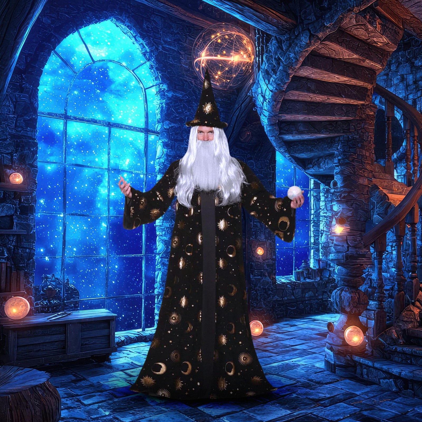 Celestial Wizard Robe -Black Adult Costume | Free Shipping