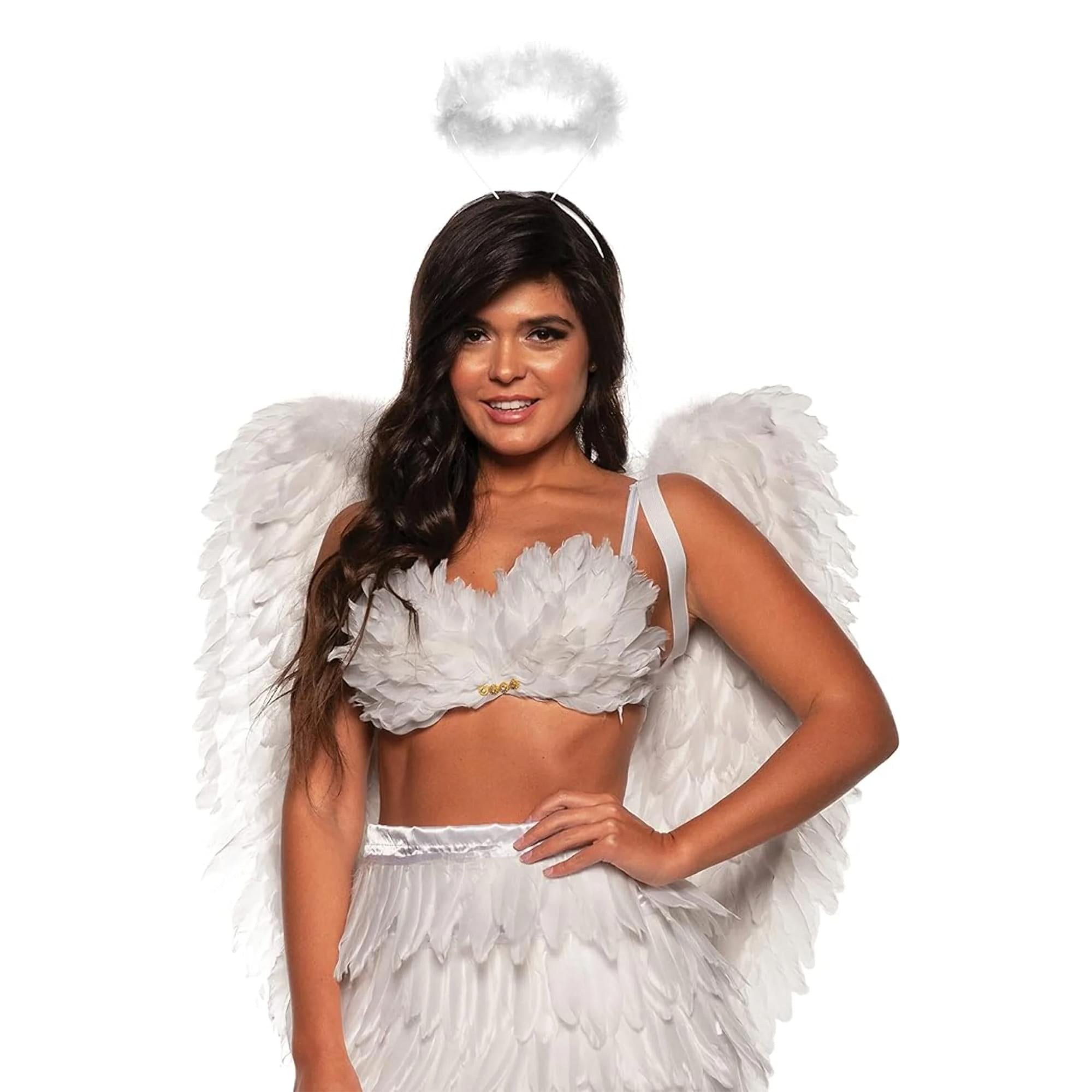 Feather Mini Skirt Set- White Adult Costume