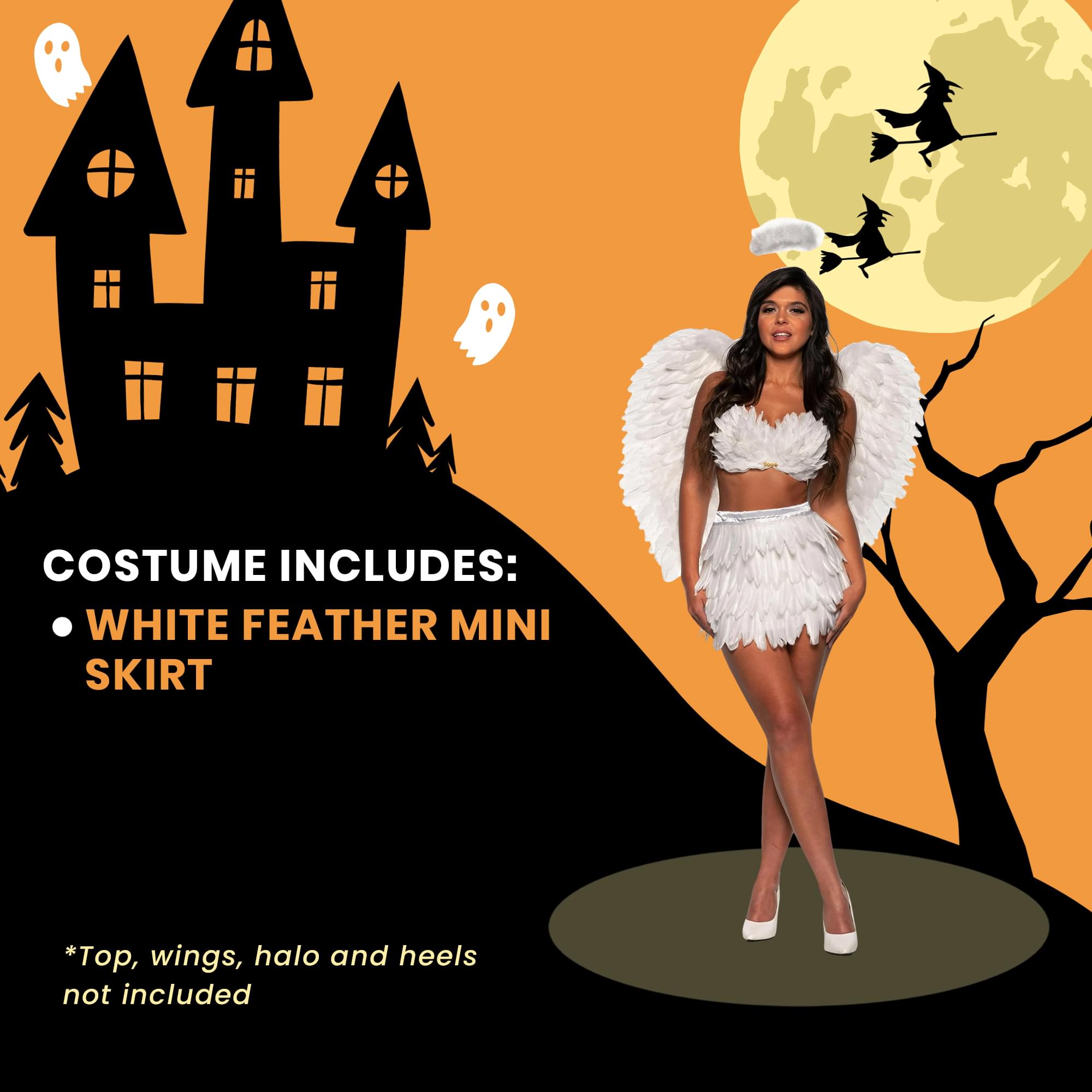 Feather Mini Skirt Set- White Adult Costume