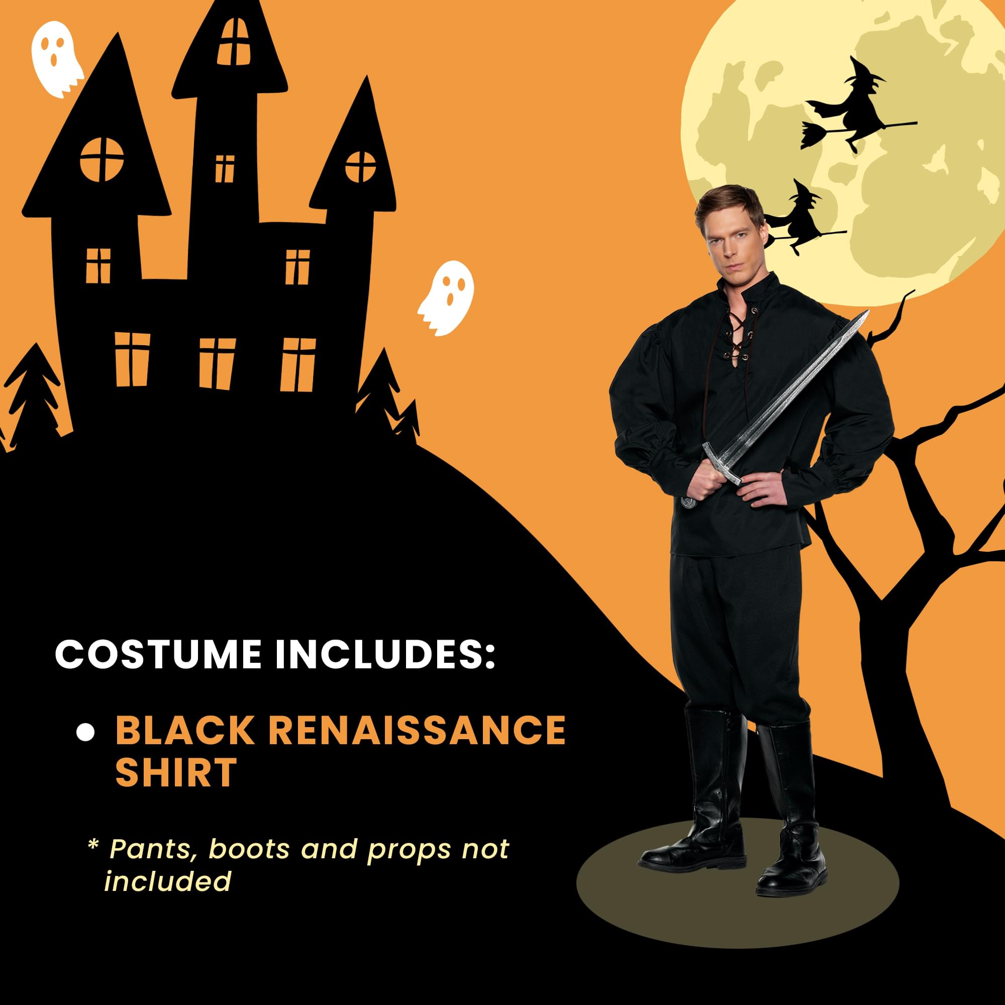 Renaissance Shirt- Black Adult Costume