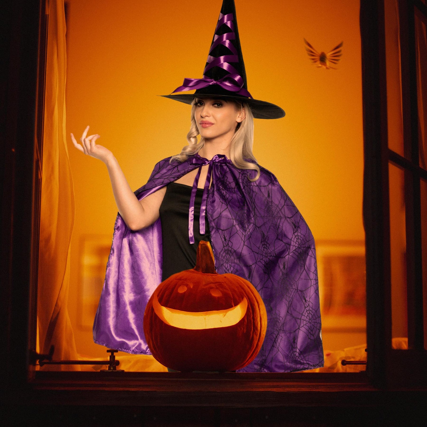 Witch Cape and Hat Adult Costume Set | Purple