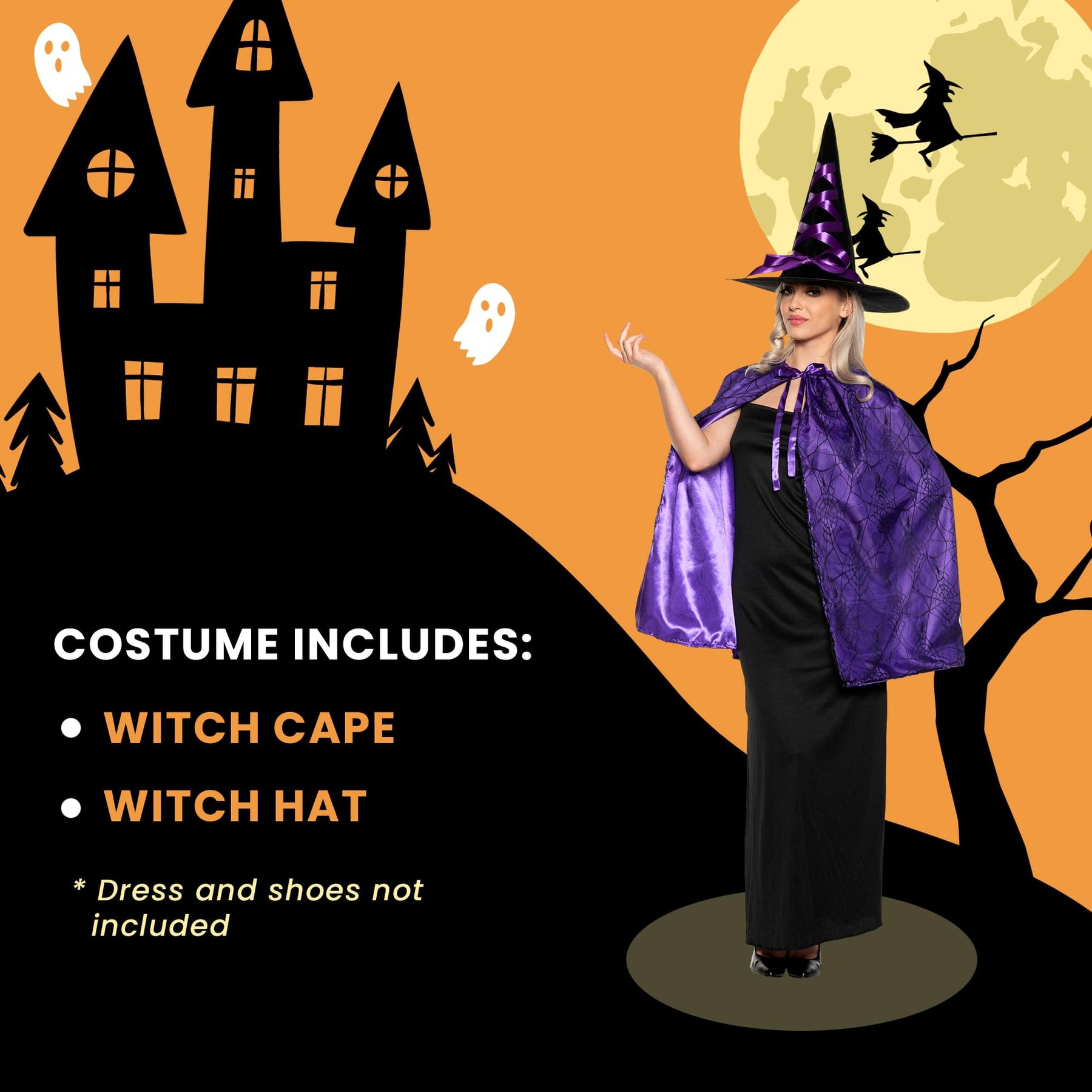 Witch Cape and Hat Adult Costume Set | Purple