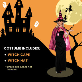 Witch Cape and Hat Adult Costume Set | Pink